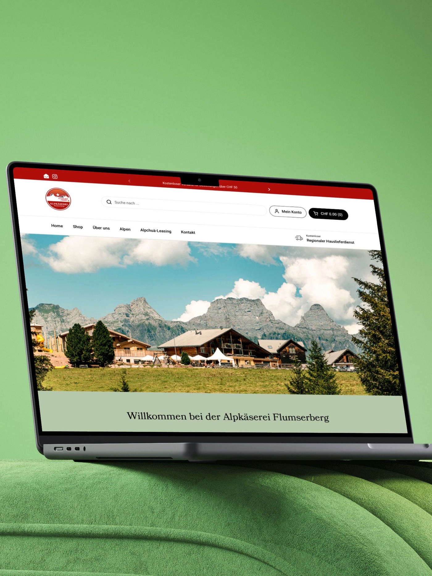 Alpkäserei Flumserberg Website Startseite auf einem Laptop