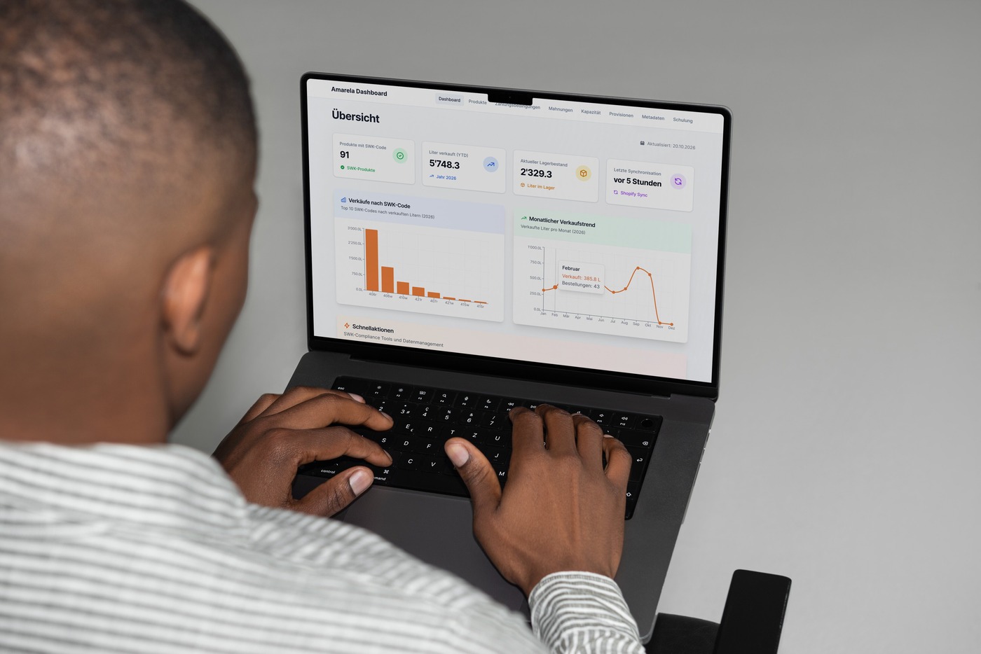 Amarela SWK app showing the overview on a laptop