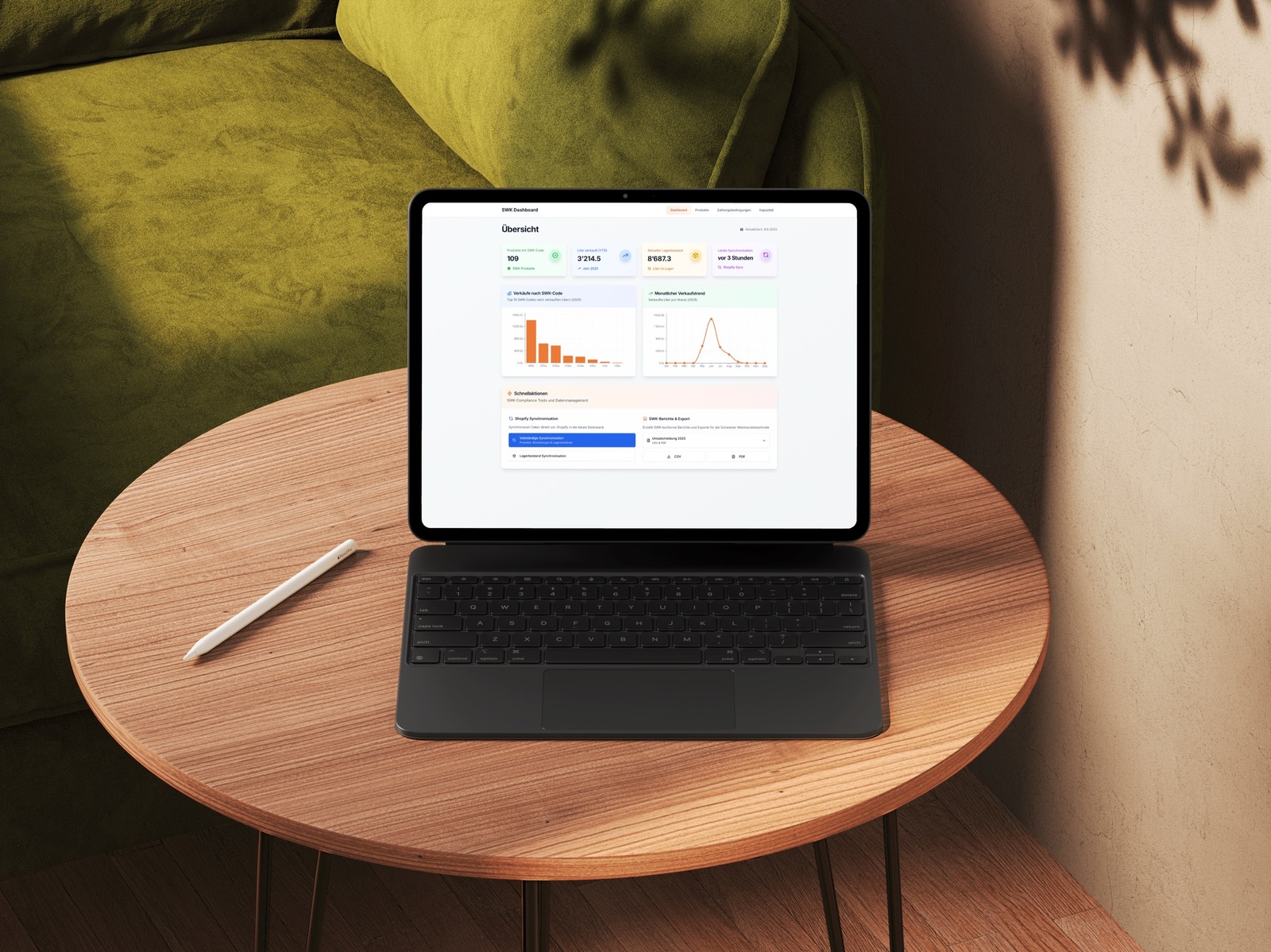 Amarela Kellerbuchhaltungs-App Dashboard auf einem Laptop