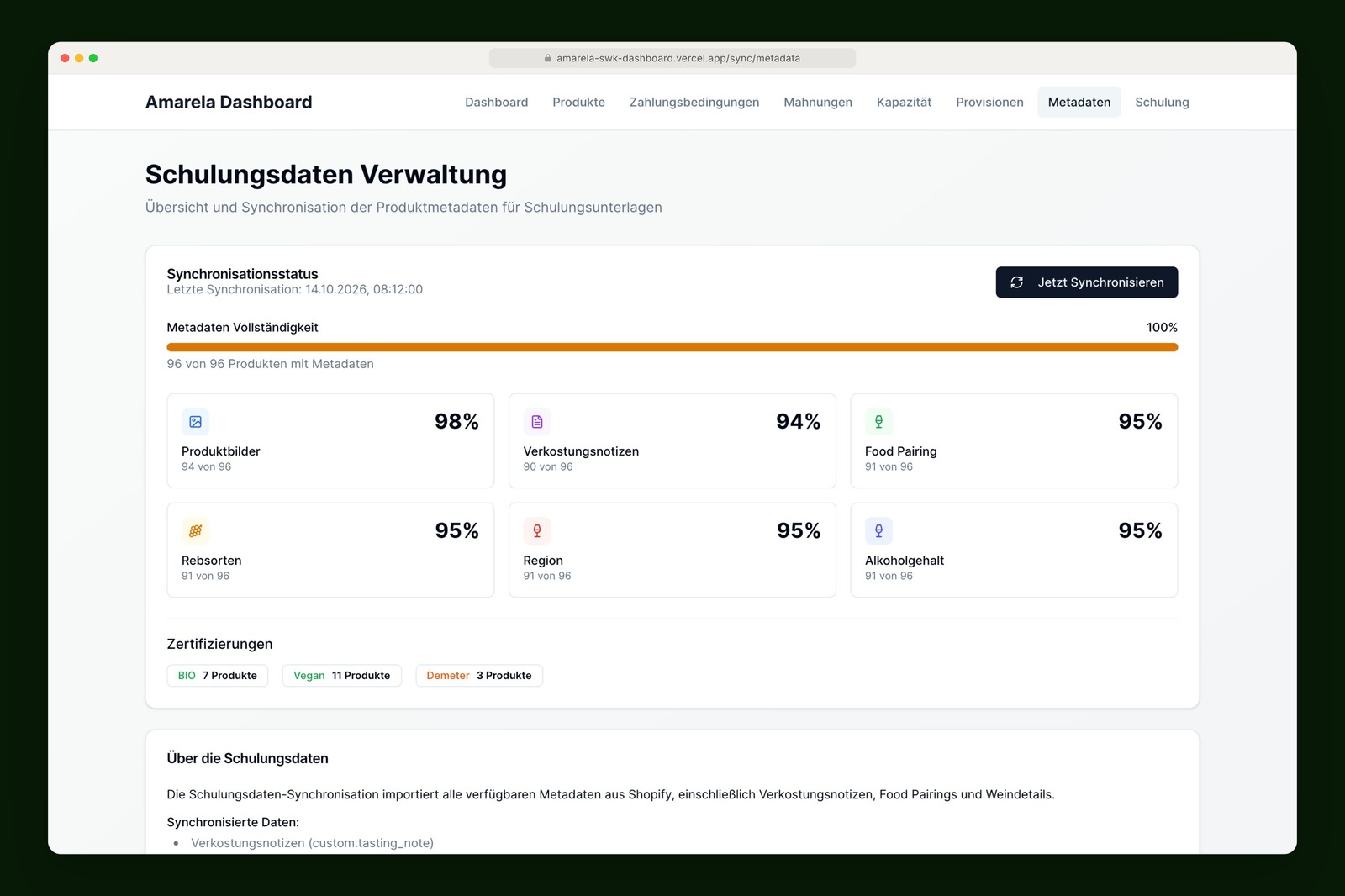 SWK app managing the training data
