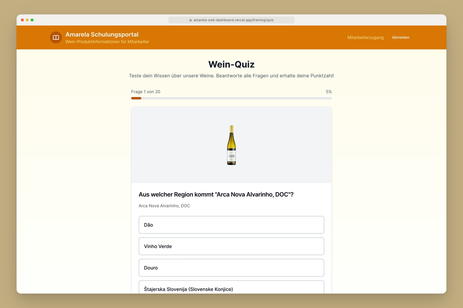 SWK app wine quiz for the team