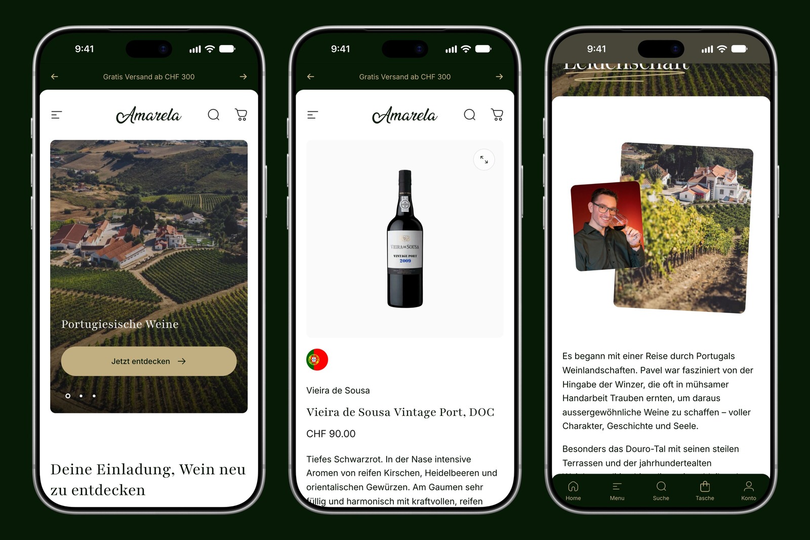 Amarela website on three smartphones