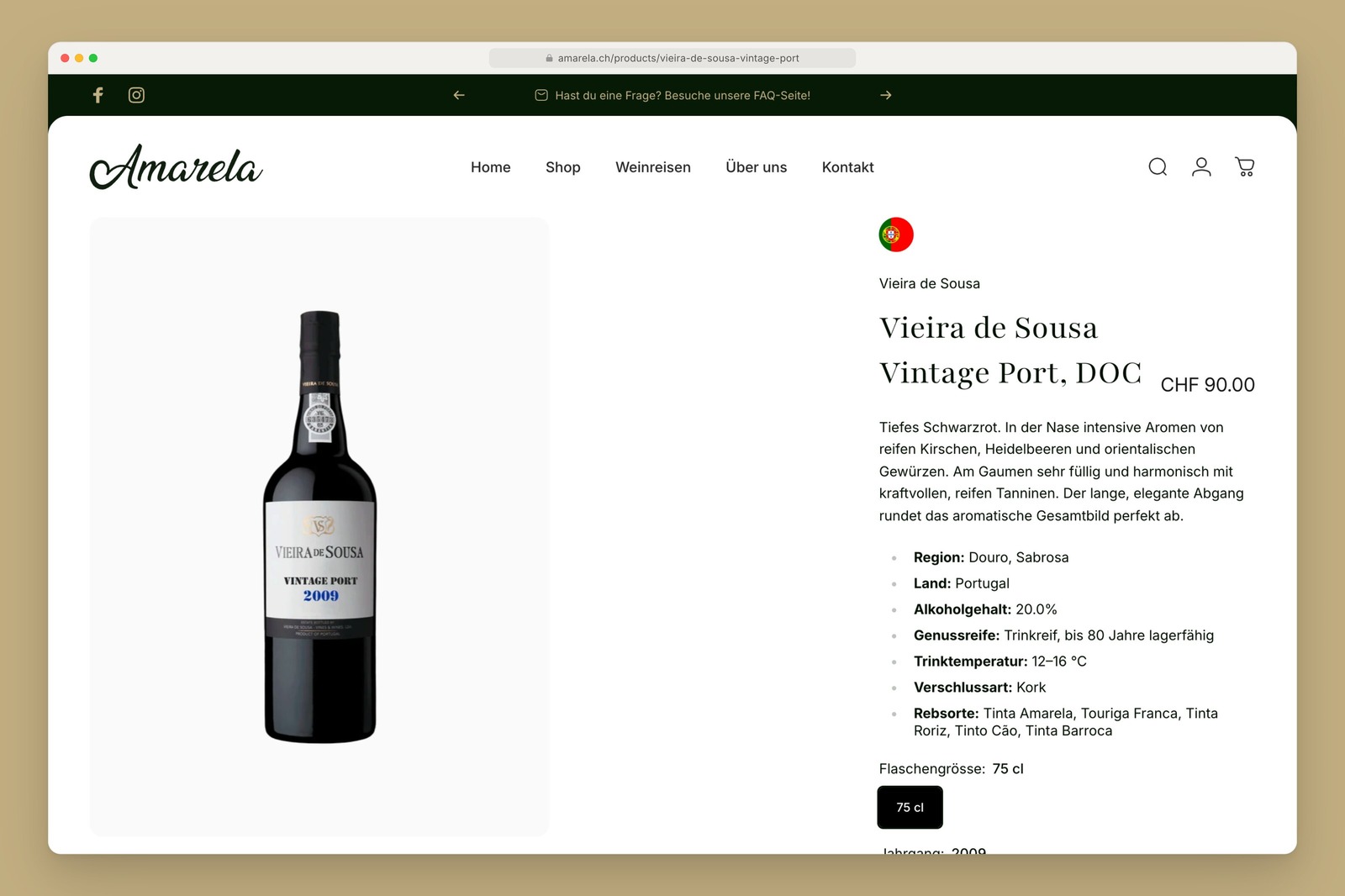 Amarela product page with vintage selection