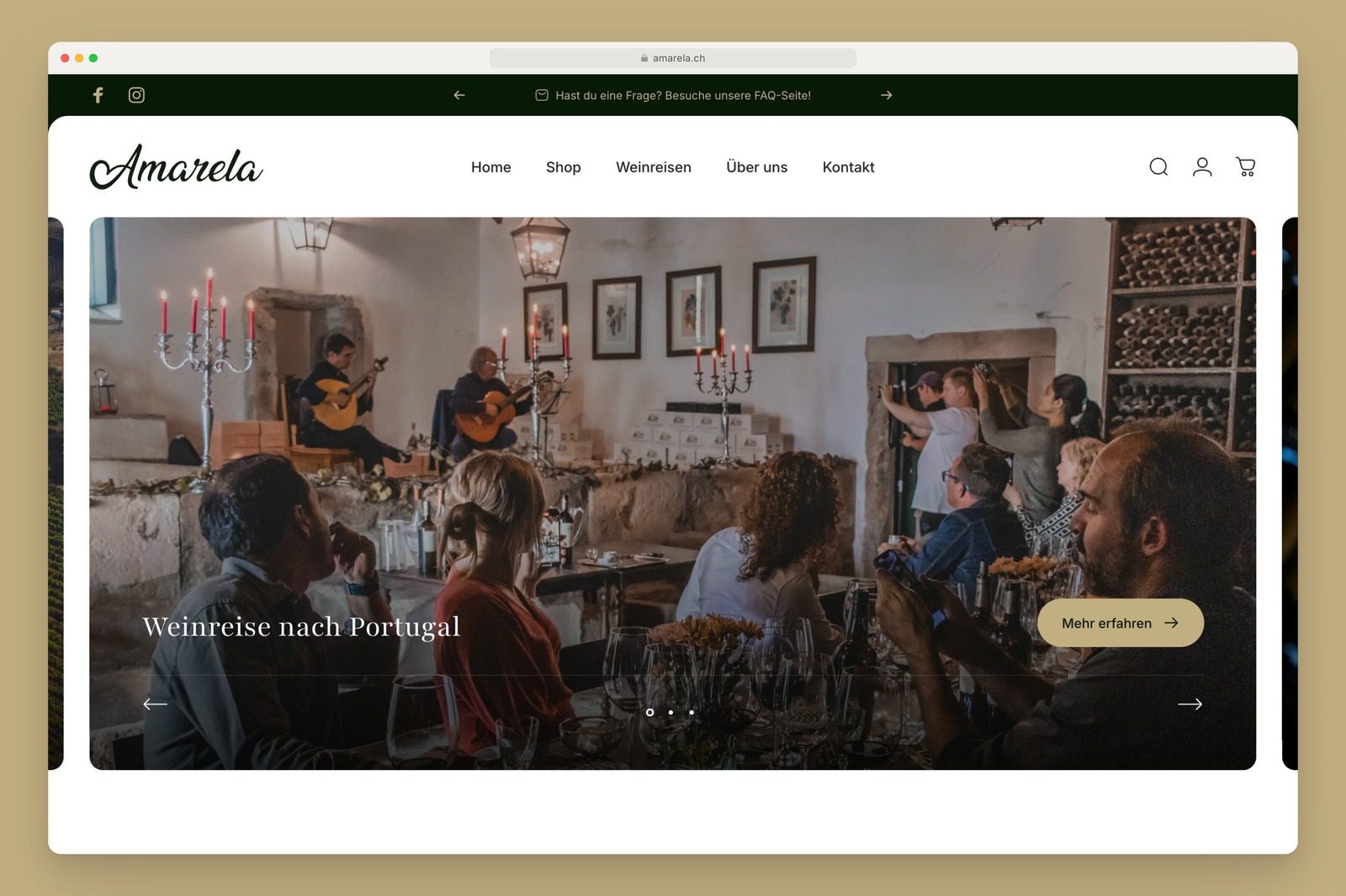 Amarela homepage featuring the wine trip to Portugal