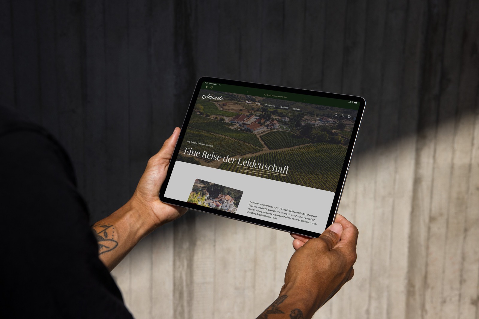 Amarela website telling Amarela’s story on a tablet