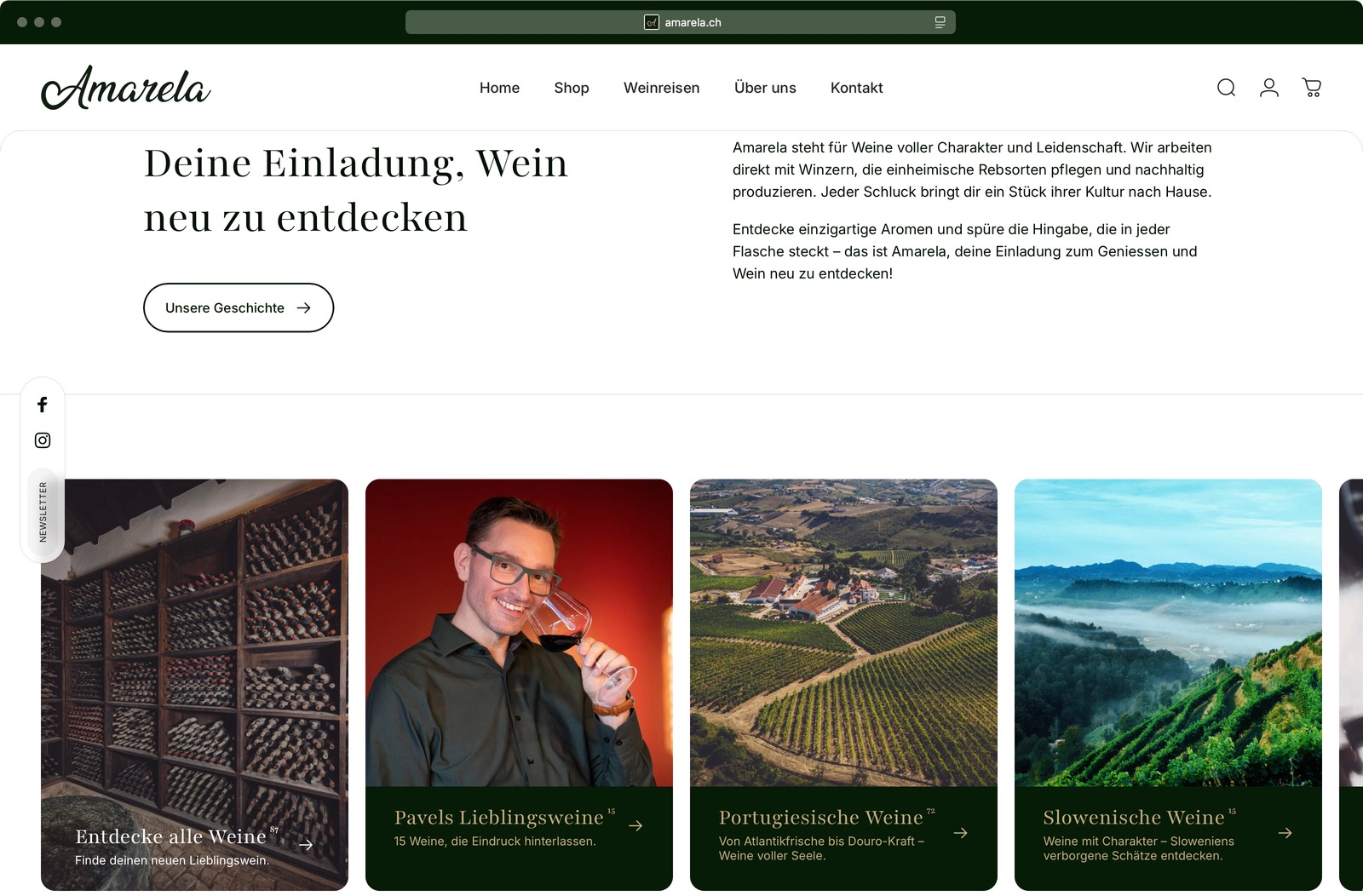 Amarela Website Einladungsseite mit Weinkarten