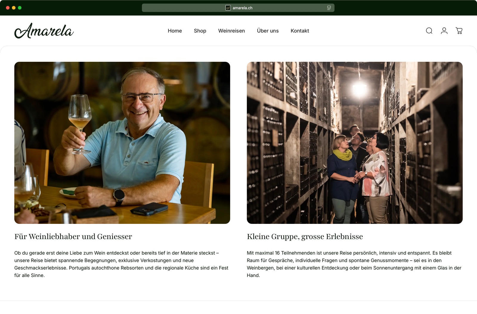 Amarela Website Abschnitt mit Herkunft und Winzerportraits