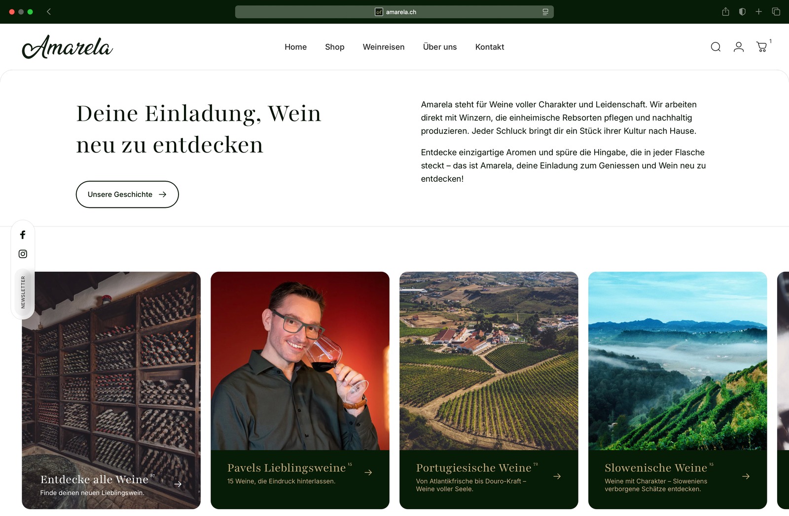 Amarela Website nach dem Redesign mit Einladungsbereich