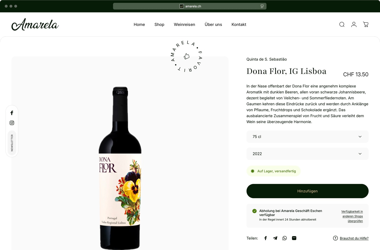 Amarela Website Produktdetailseite für Bion Filio Wein