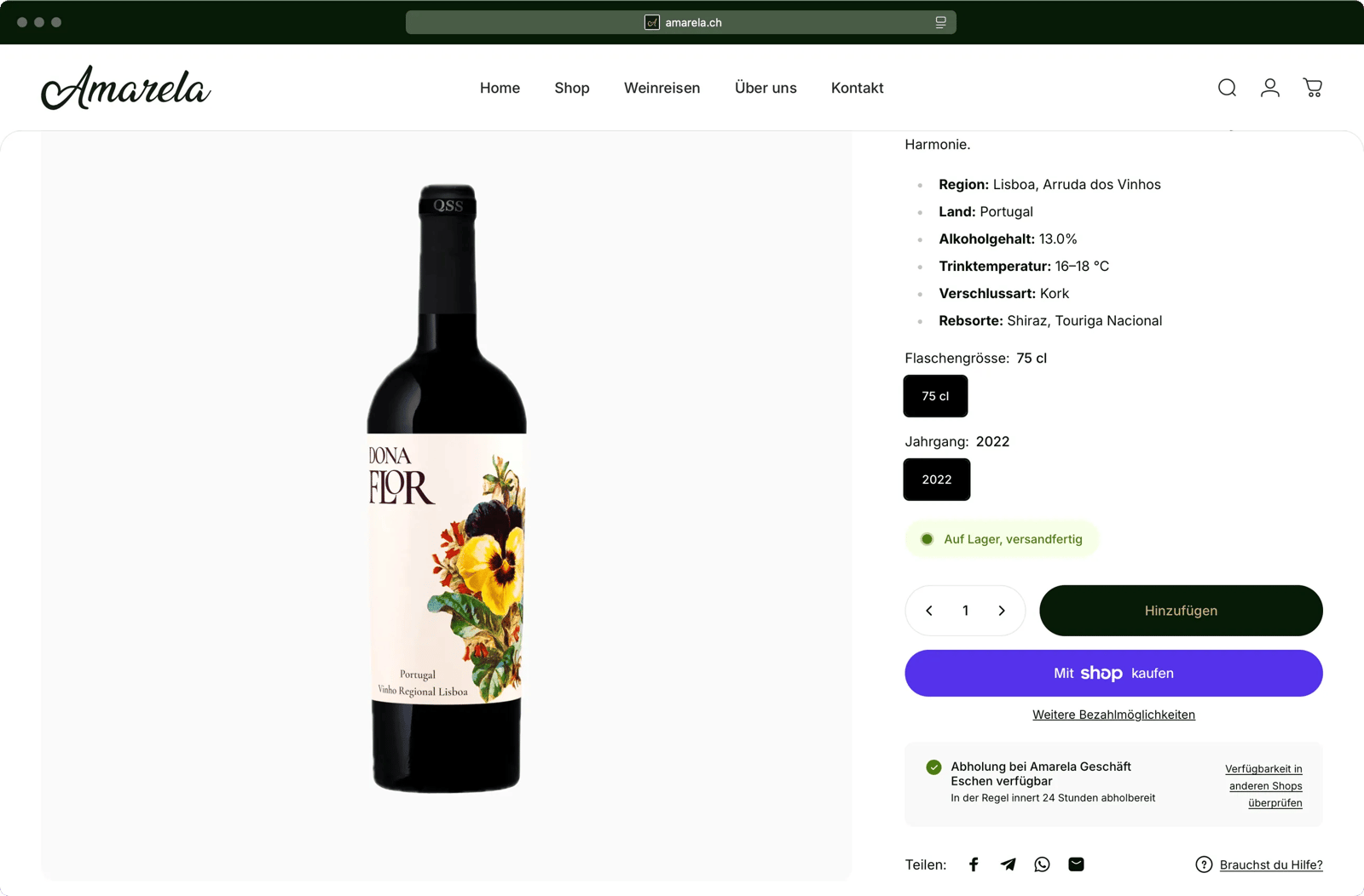 Amarela Website Produktdetailseite mit Kaufoptionen