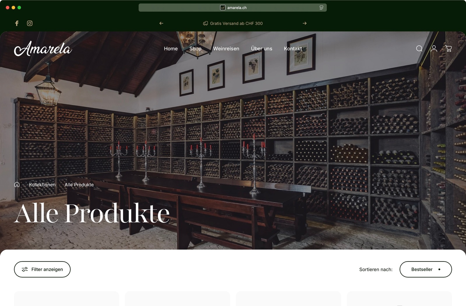Amarela Website Produktübersicht im Webshop