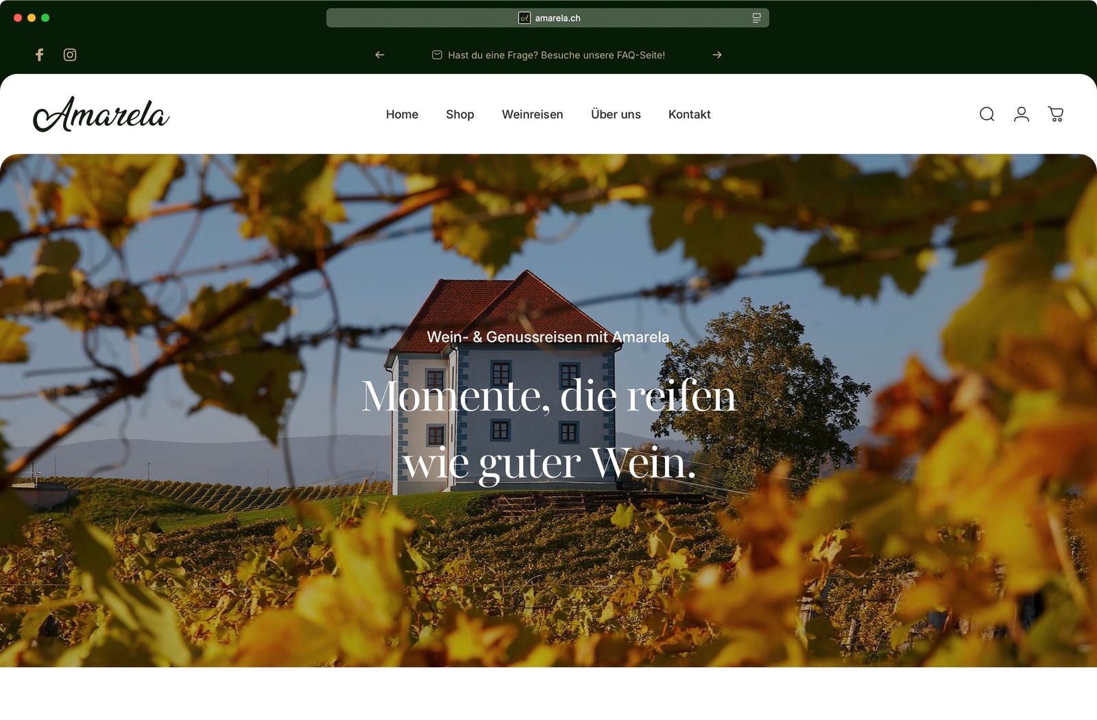 Amarela Website Storytelling-Seite mit Reben im Herbst