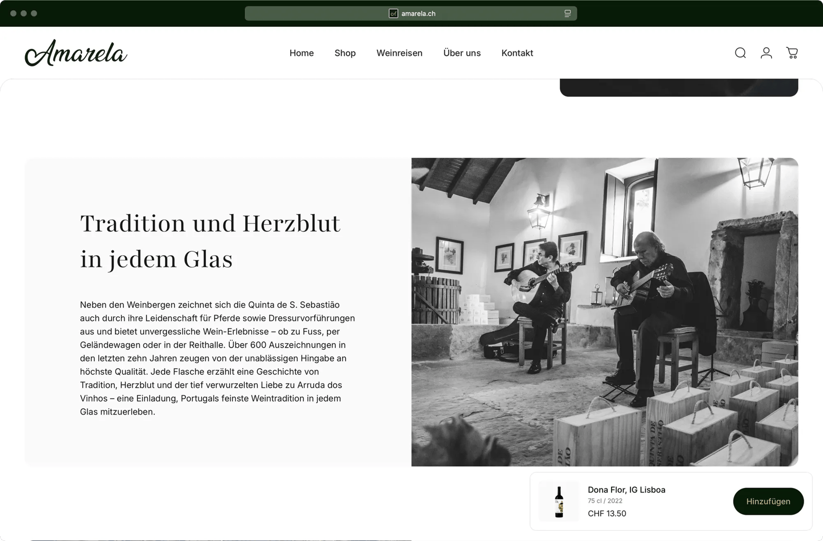 Amarela Website Abschnitt Tradition und Herzblut in jedem Glas