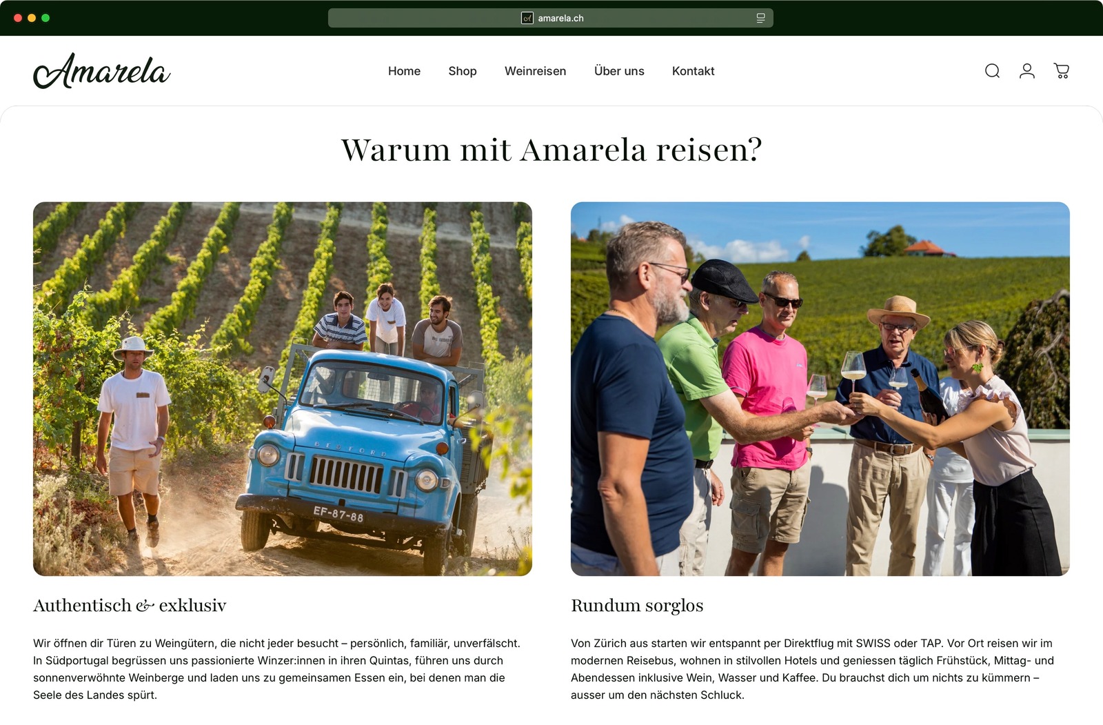 Amarela Website Abschnitt Warum mit Amarela reisen