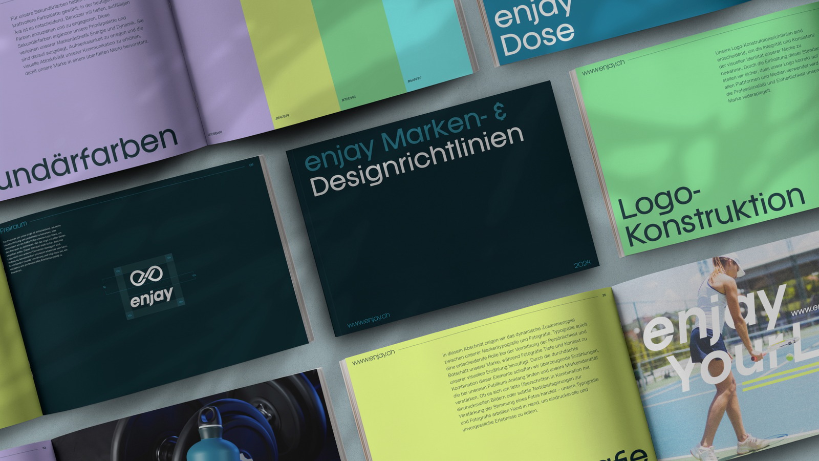 enjay Brand Guide mit Logo, Markenfarben und Dosendesign