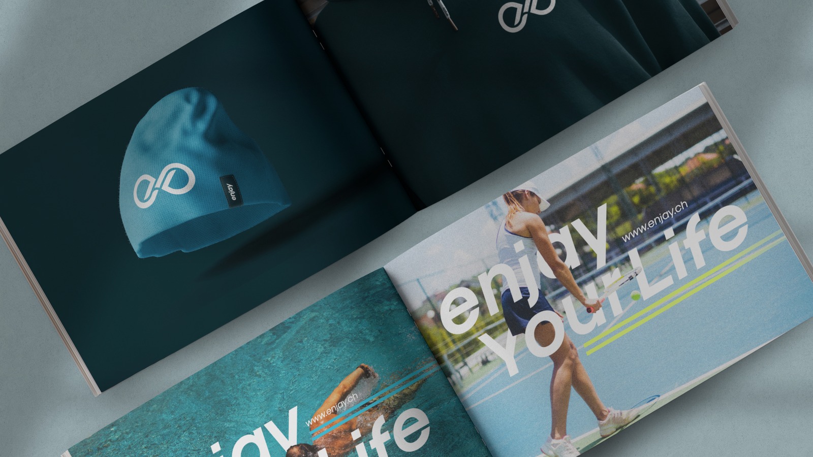 enjay Brand Guide mit Lifestyle- und Gym-Seiten