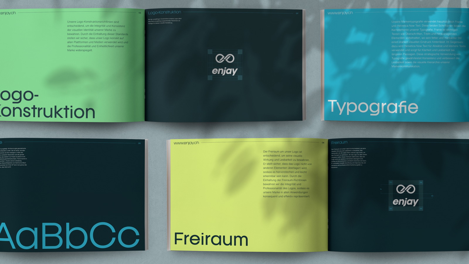 enjay Brand Guide mit Logo, Freiraum und Typografie