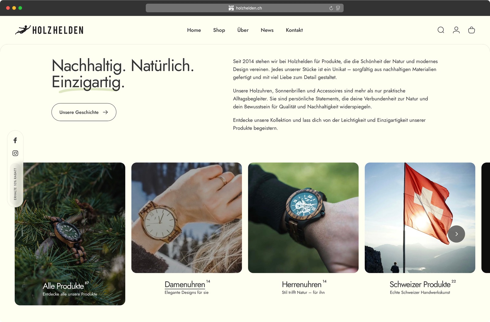 Holzhelden Website Startseite mit Produktkarten