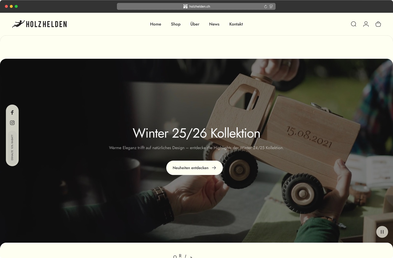Holzhelden Website Hero für die Winterkollektion