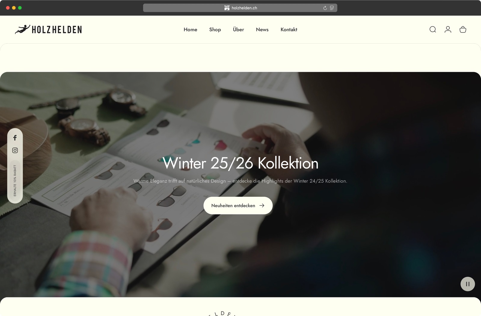 Holzhelden Website Winterkollektion mit Video-Hintergrund