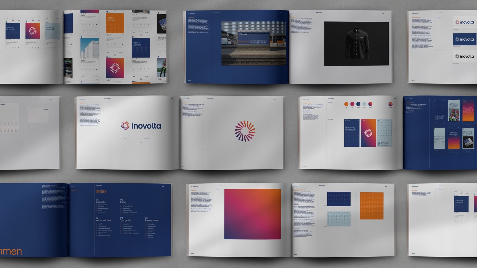 inovolta Brand Guide mit mehreren Doppelseiten