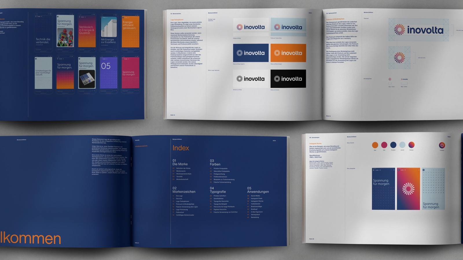inovolta Brand Guide Übersicht mit Farben, Logos und Anwendungen