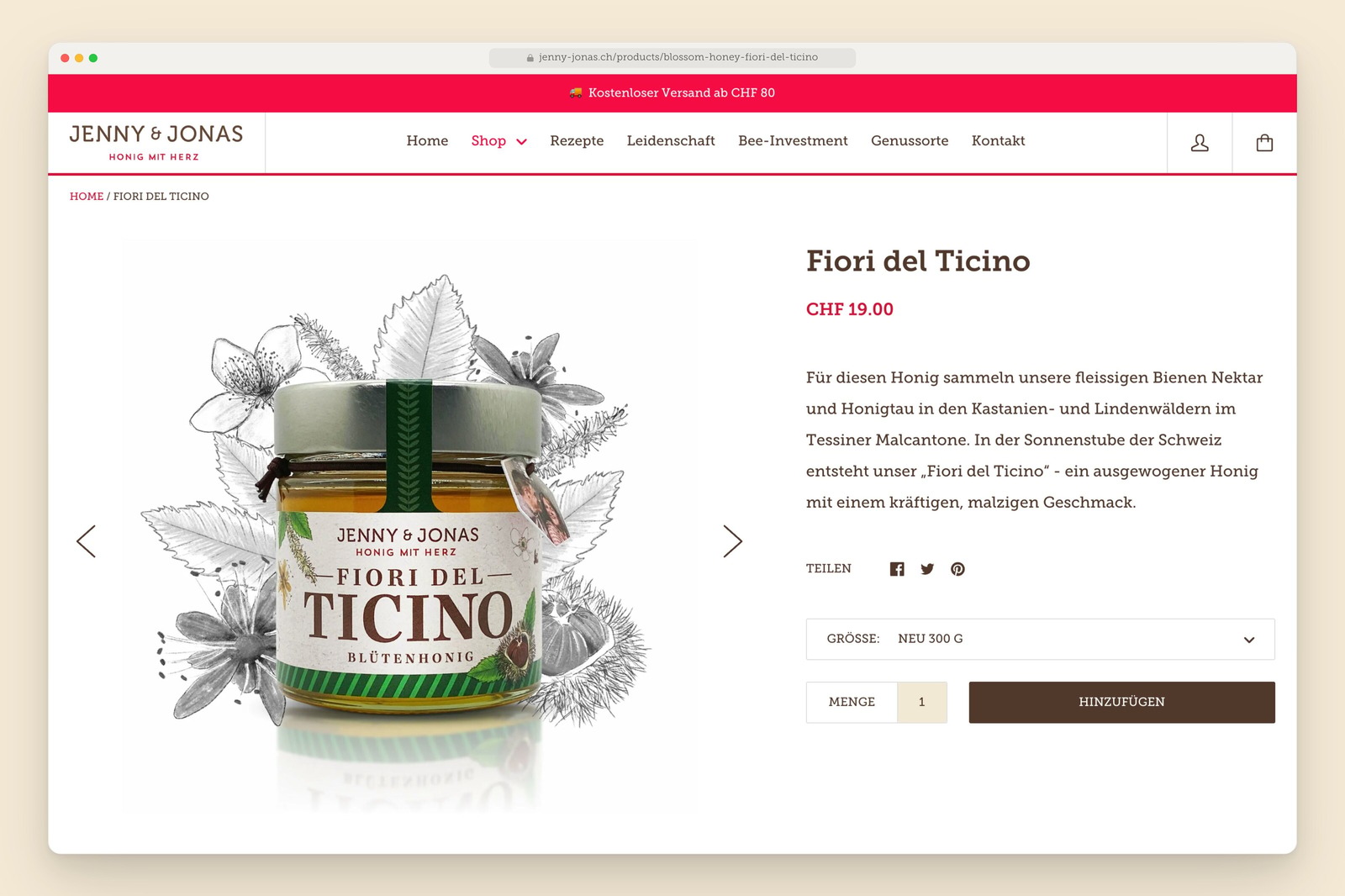 Jenny & Jonas product page for Fiori del Ticino