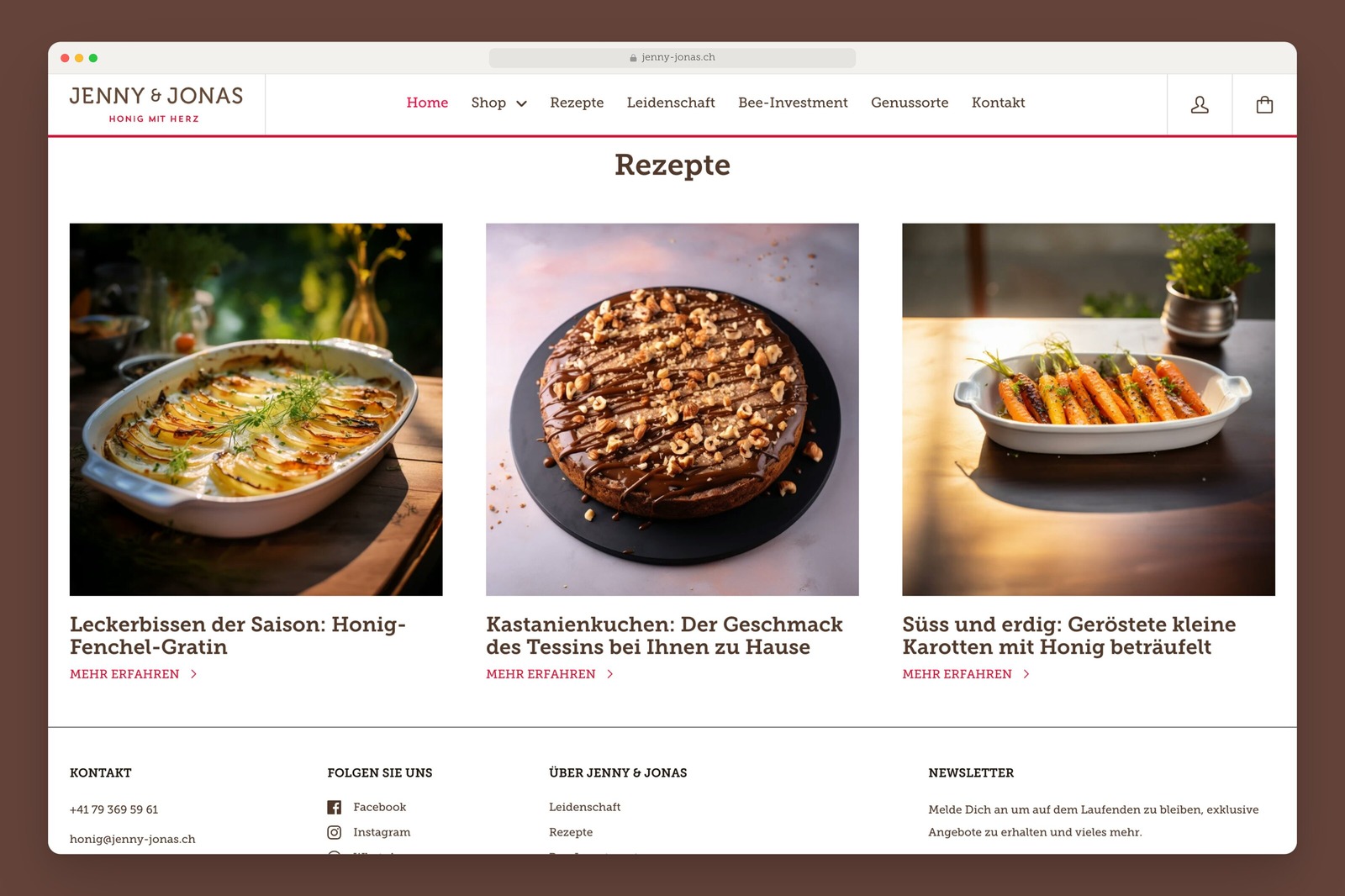 Jenny & Jonas home page with honey recipes