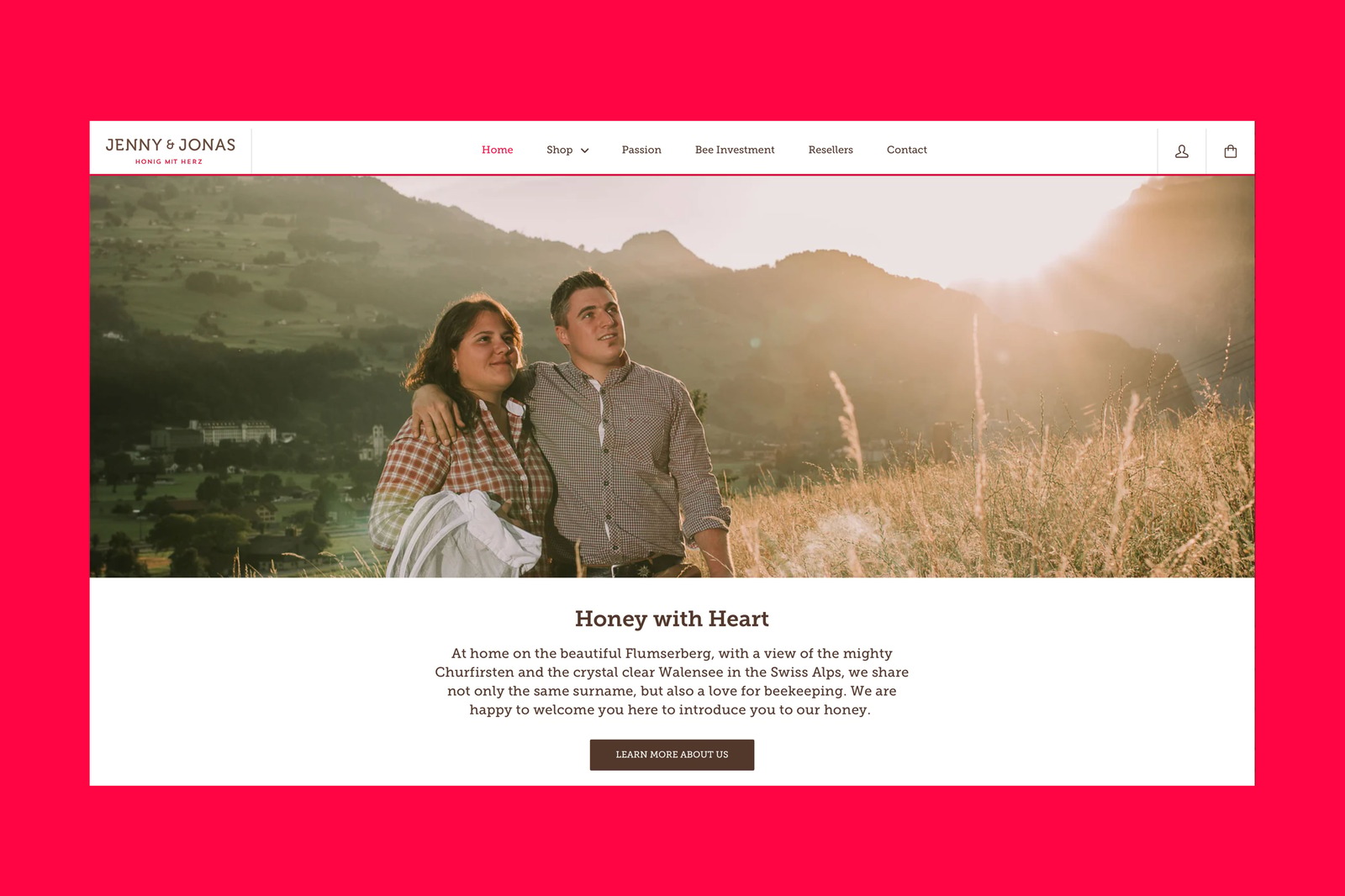 Jenny & Jonas Website Startseite mit Portrait im Feld