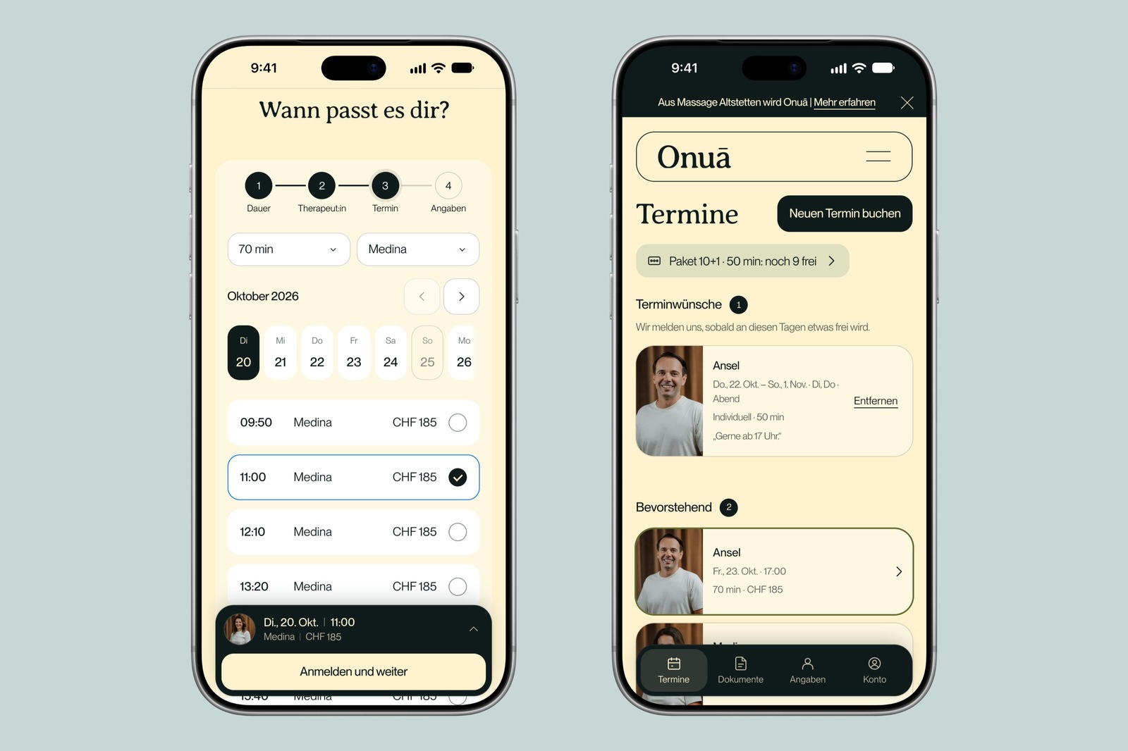 Online-Buchung und Kundenkonto auf zwei iPhones