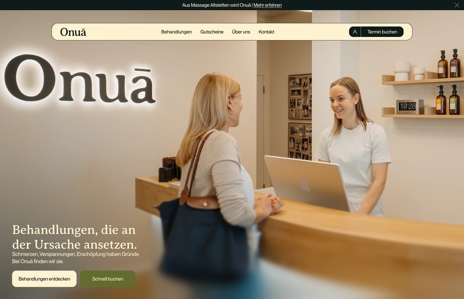 Onuā website after the rebrand and redesign
