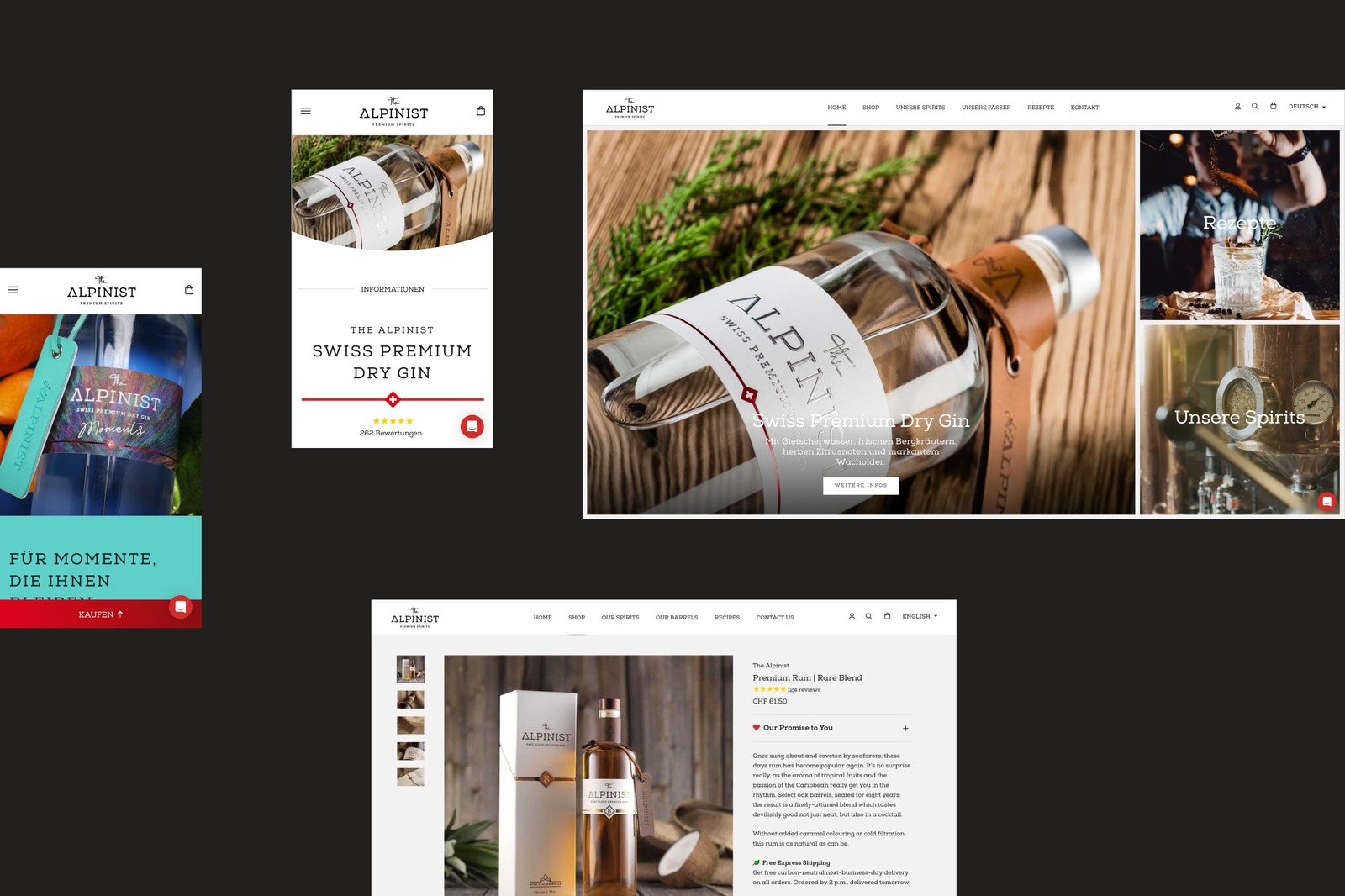 The Alpinist Website in mehreren Desktop- und Mobile-Ansichten