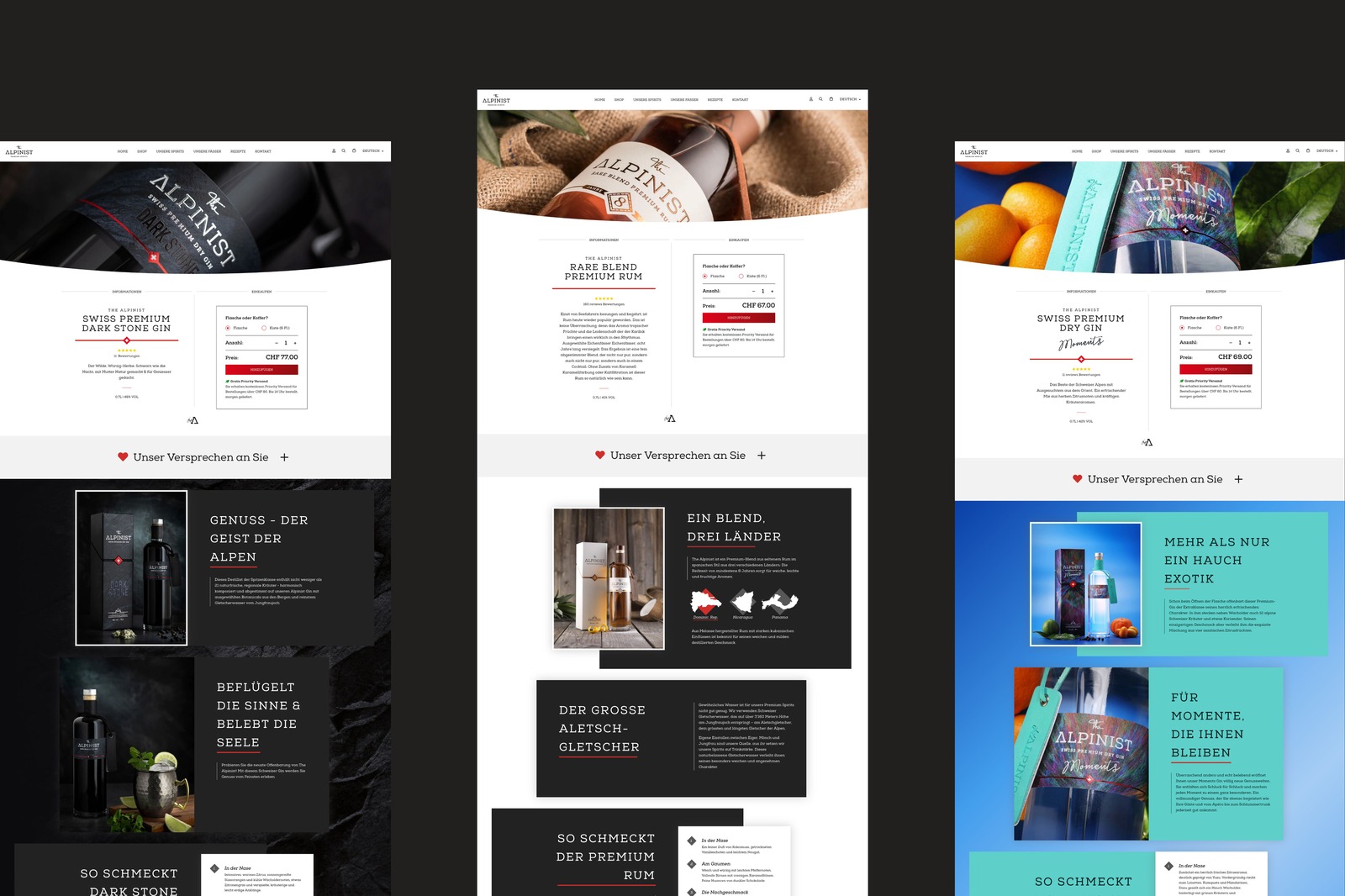 The Alpinist Website mit Shop- und Inhaltsseiten