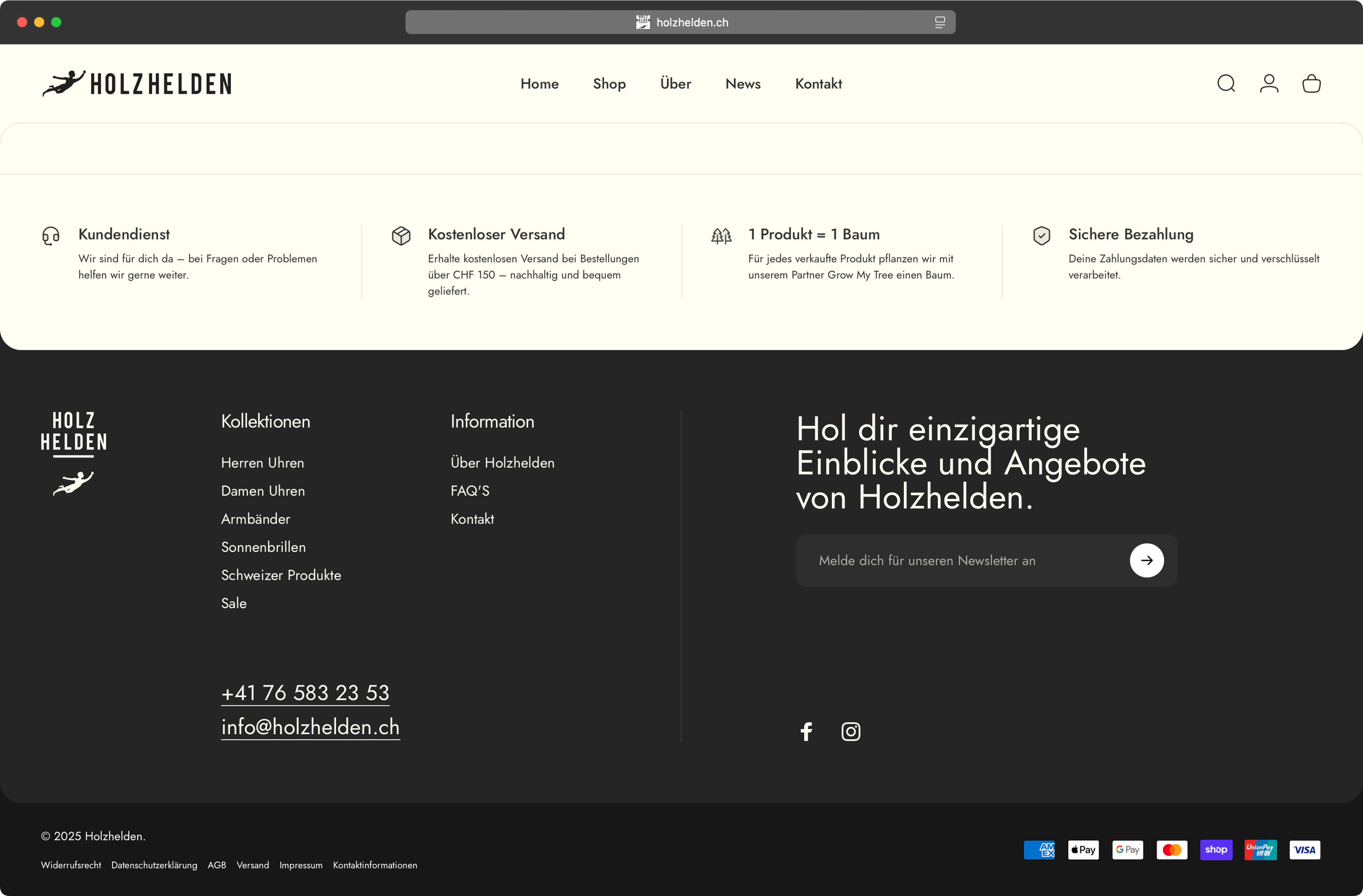 Holzhelden Website Footer mit Newsletter-Angebot