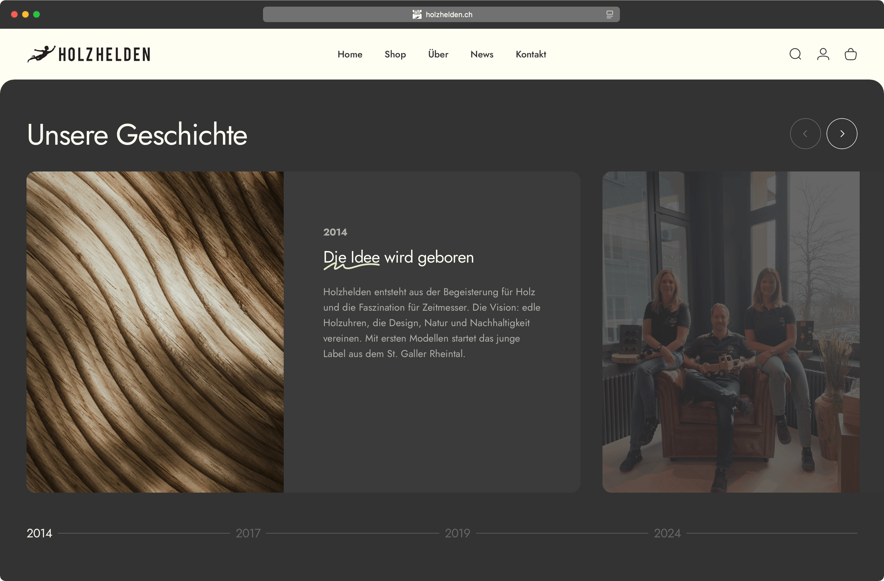 Holzhelden Website Geschichte in dunklem Abschnitt