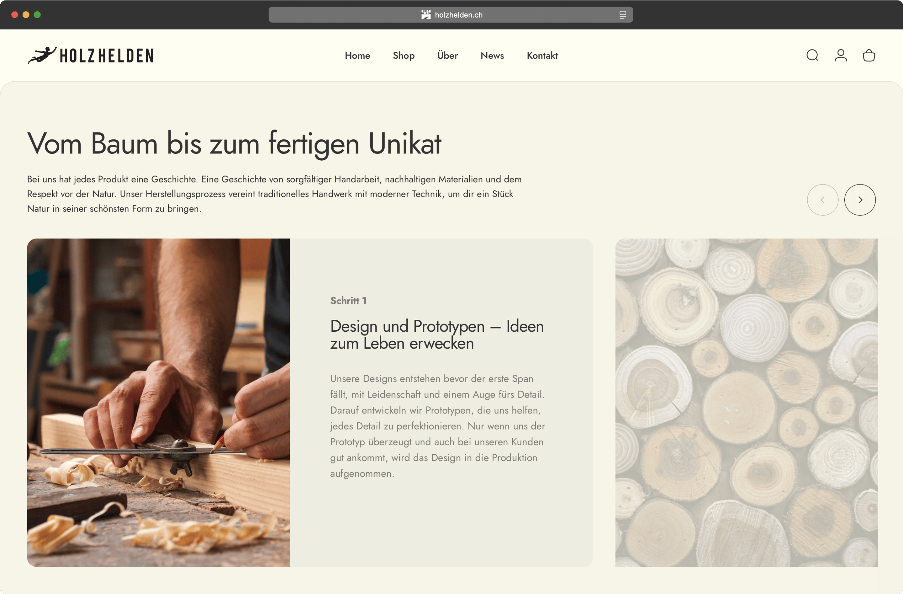 Holzhelden Website Manufaktur-Abschnitt mit Handarbeit