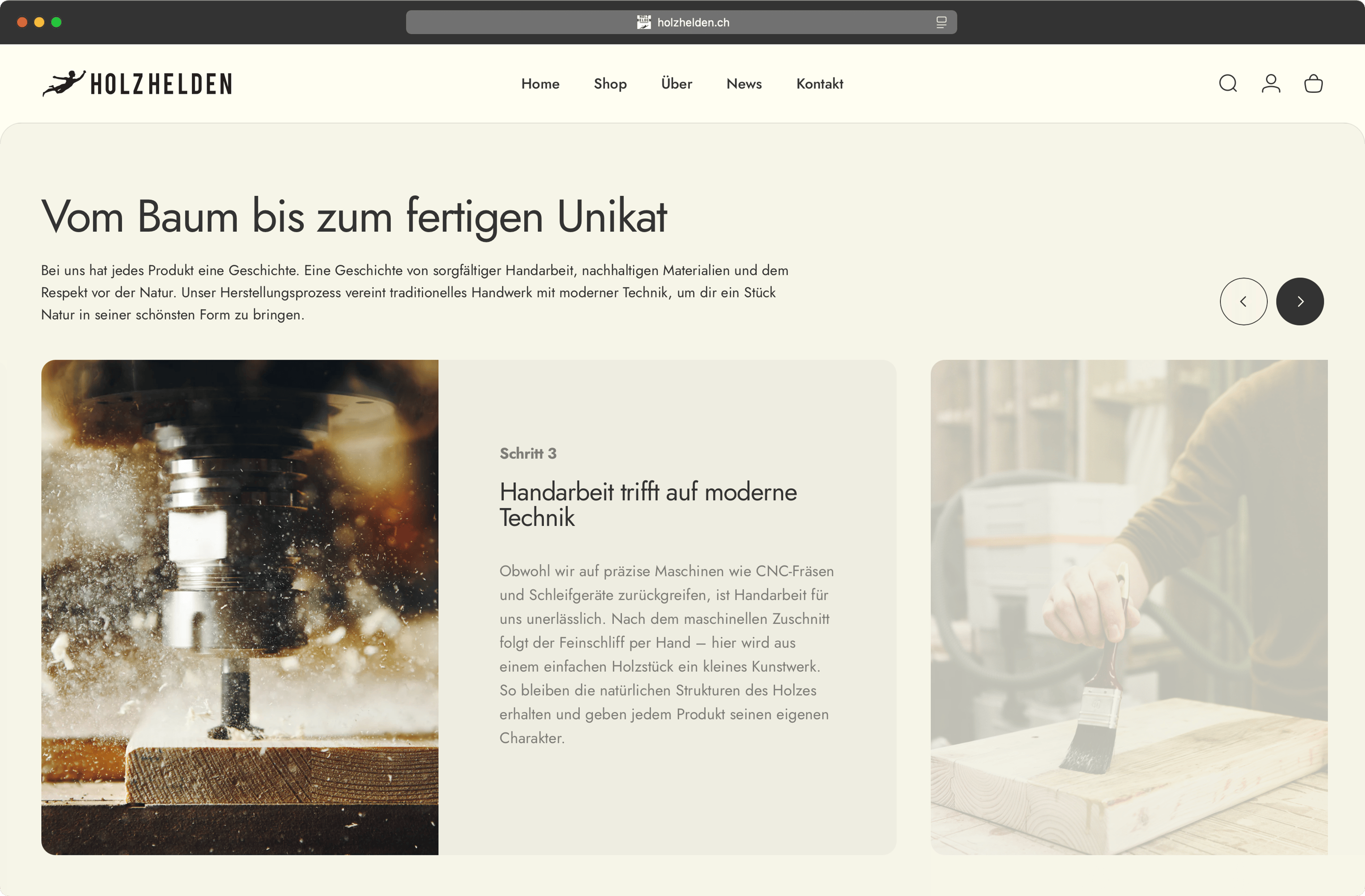 Holzhelden Website Abschnitt Vom Baum bis zum fertigen Unikat