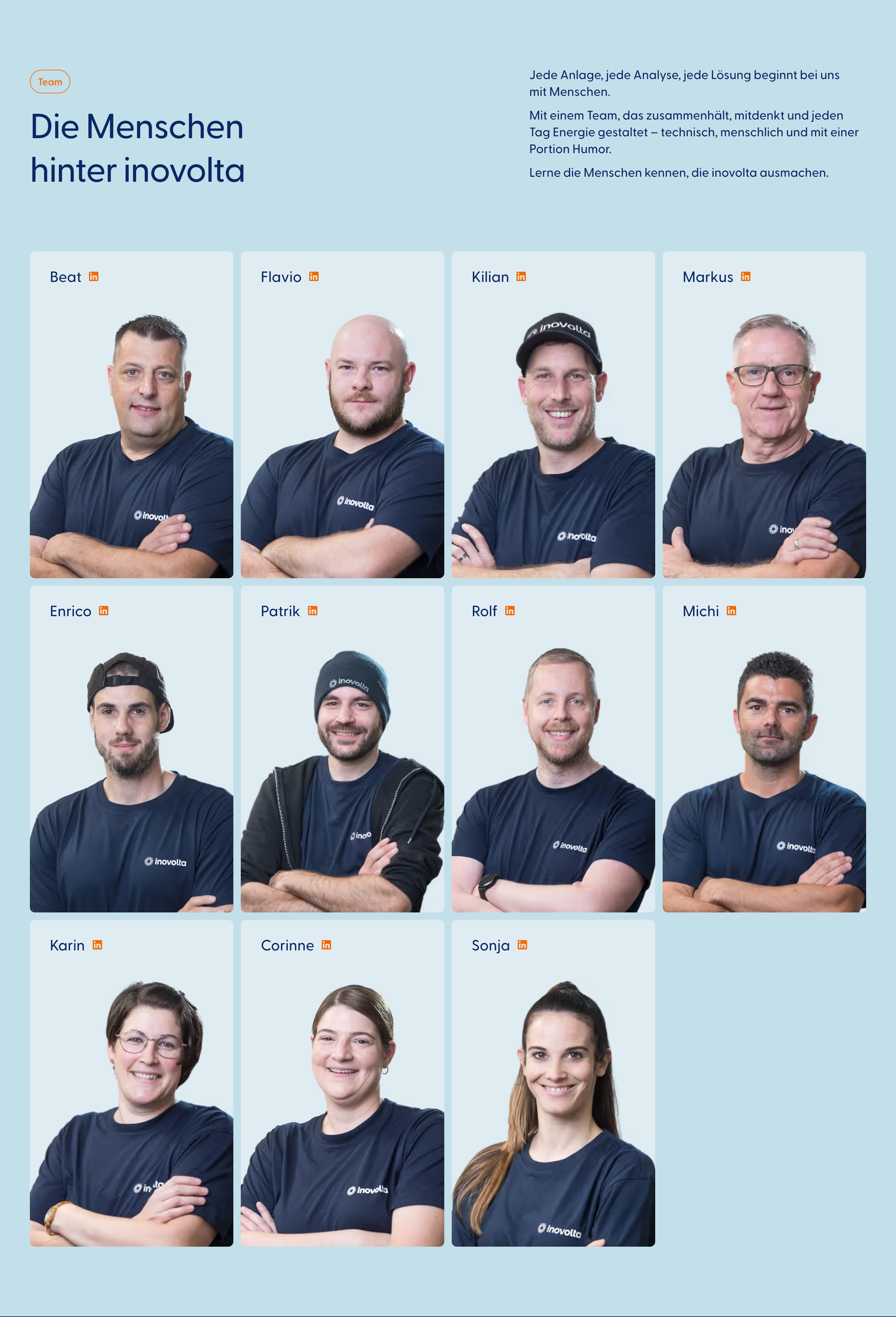 inovolta Website Teamübersicht mit Portraits