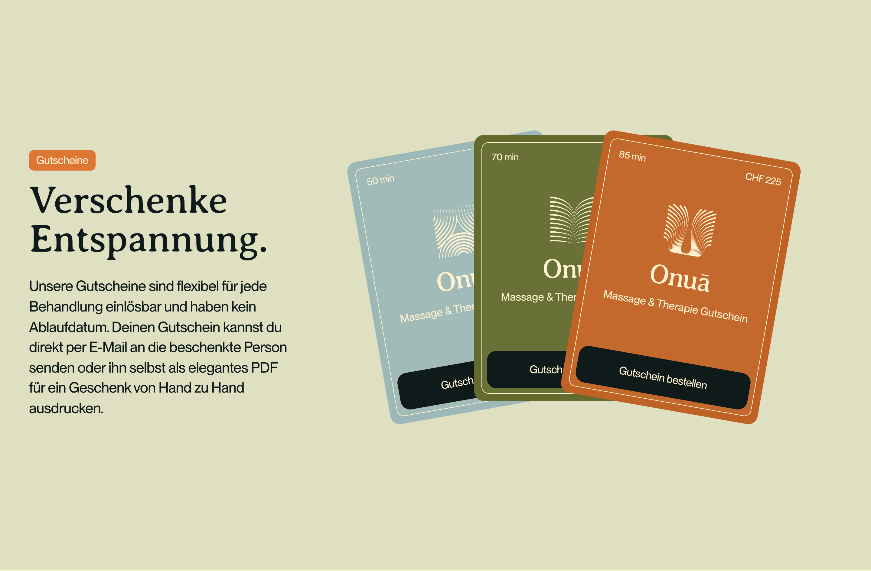 Onuā Website Gutscheinbereich