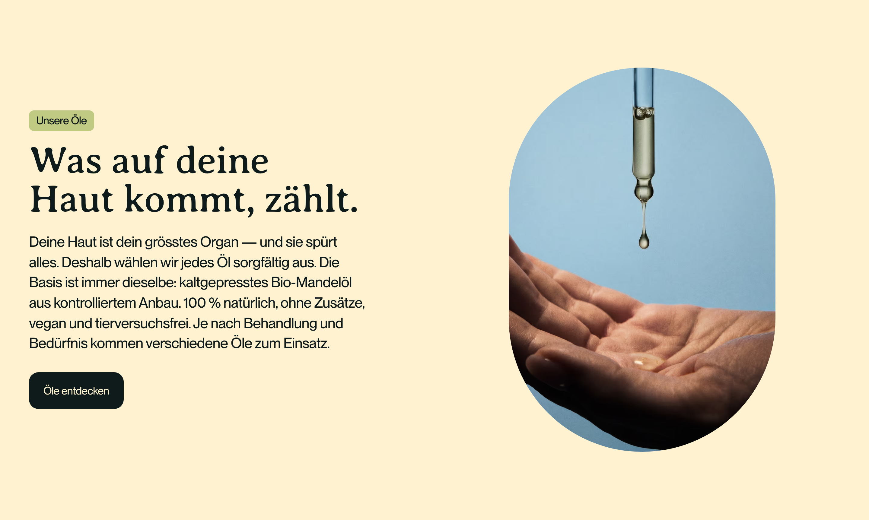 Onuā Website Abschnitt mit Massageölen