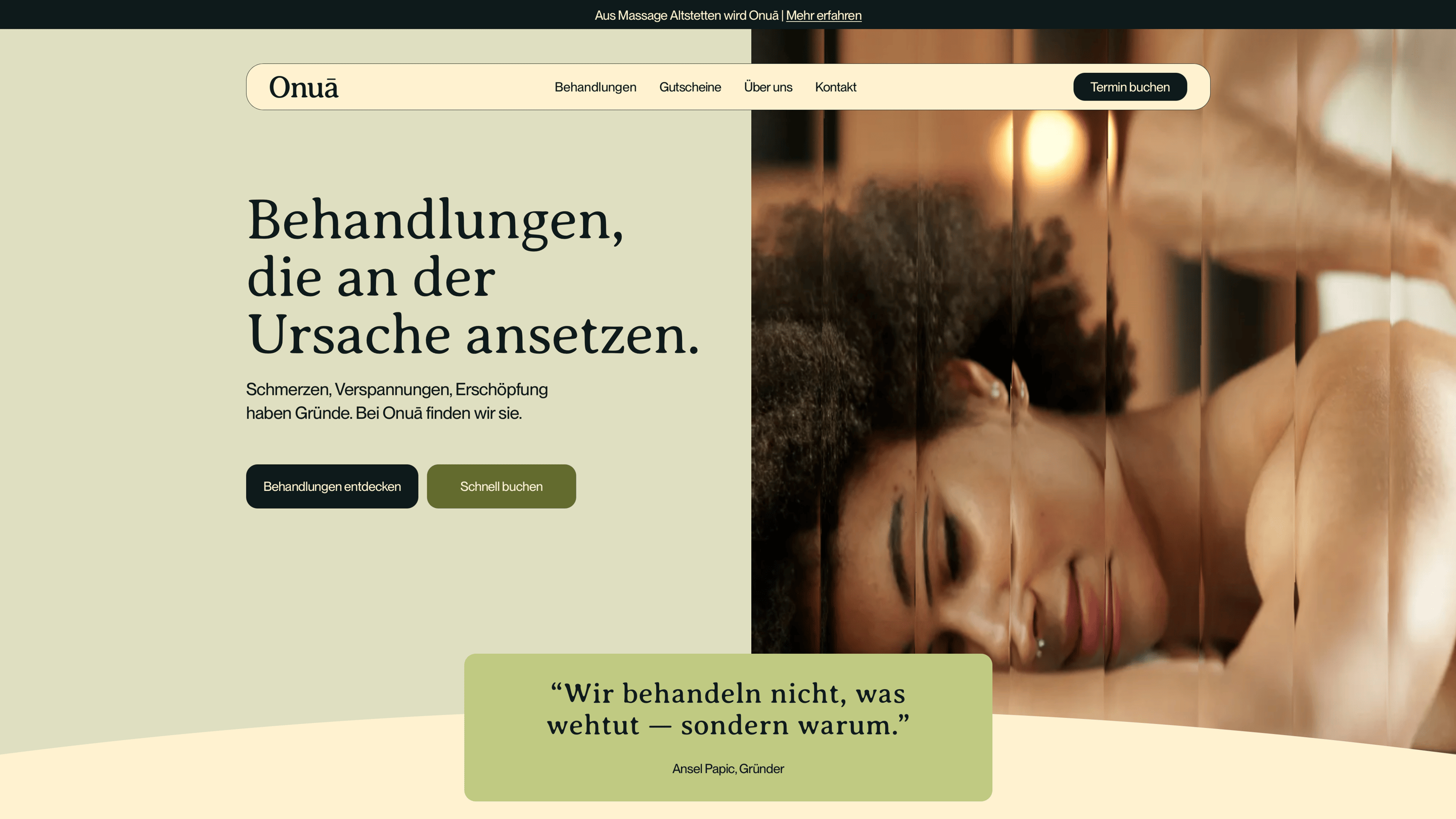 Onuā Website nach Rebranding und Redesign