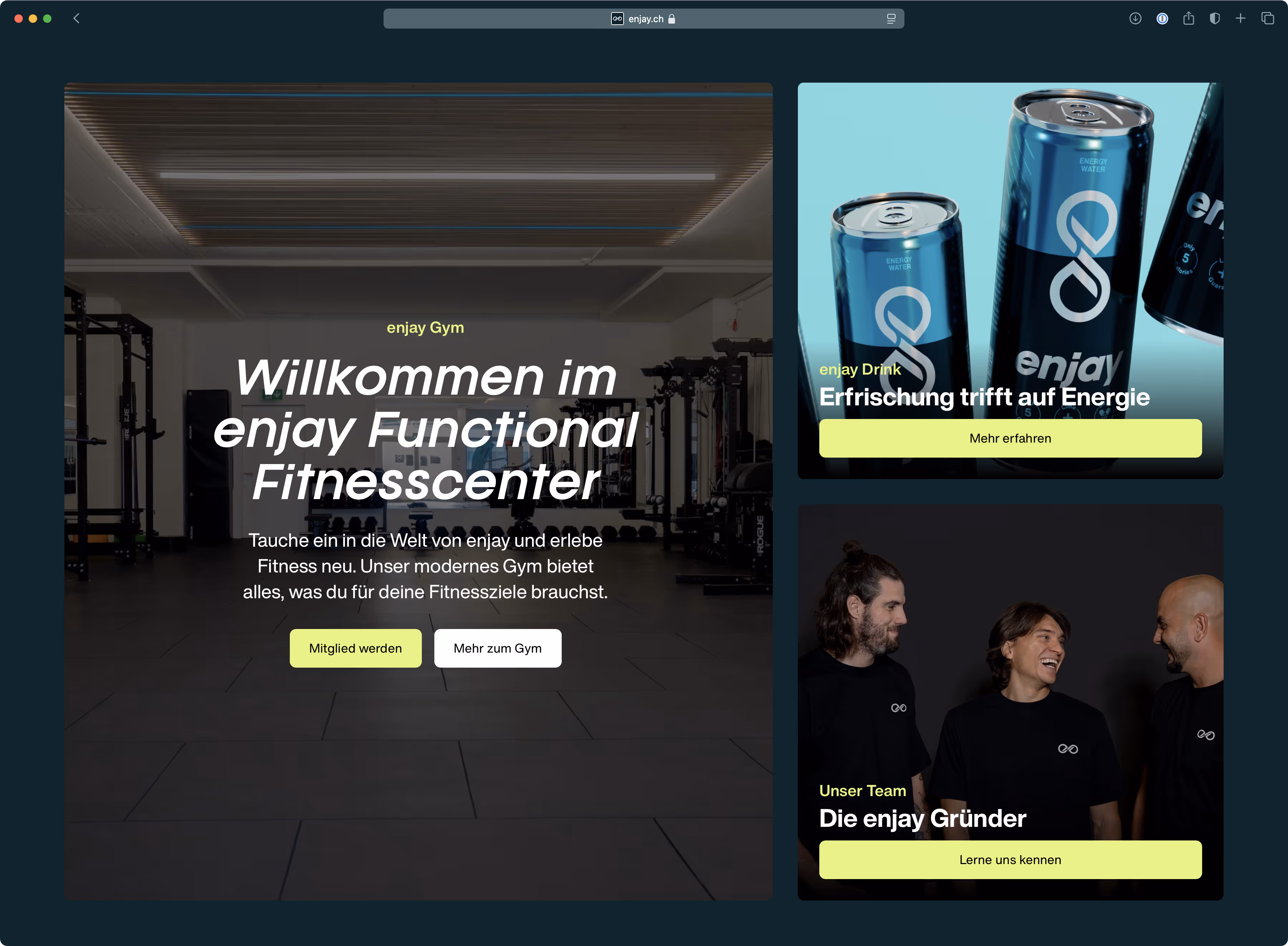 enjay Website Homepage mit mobiler Kartenansicht