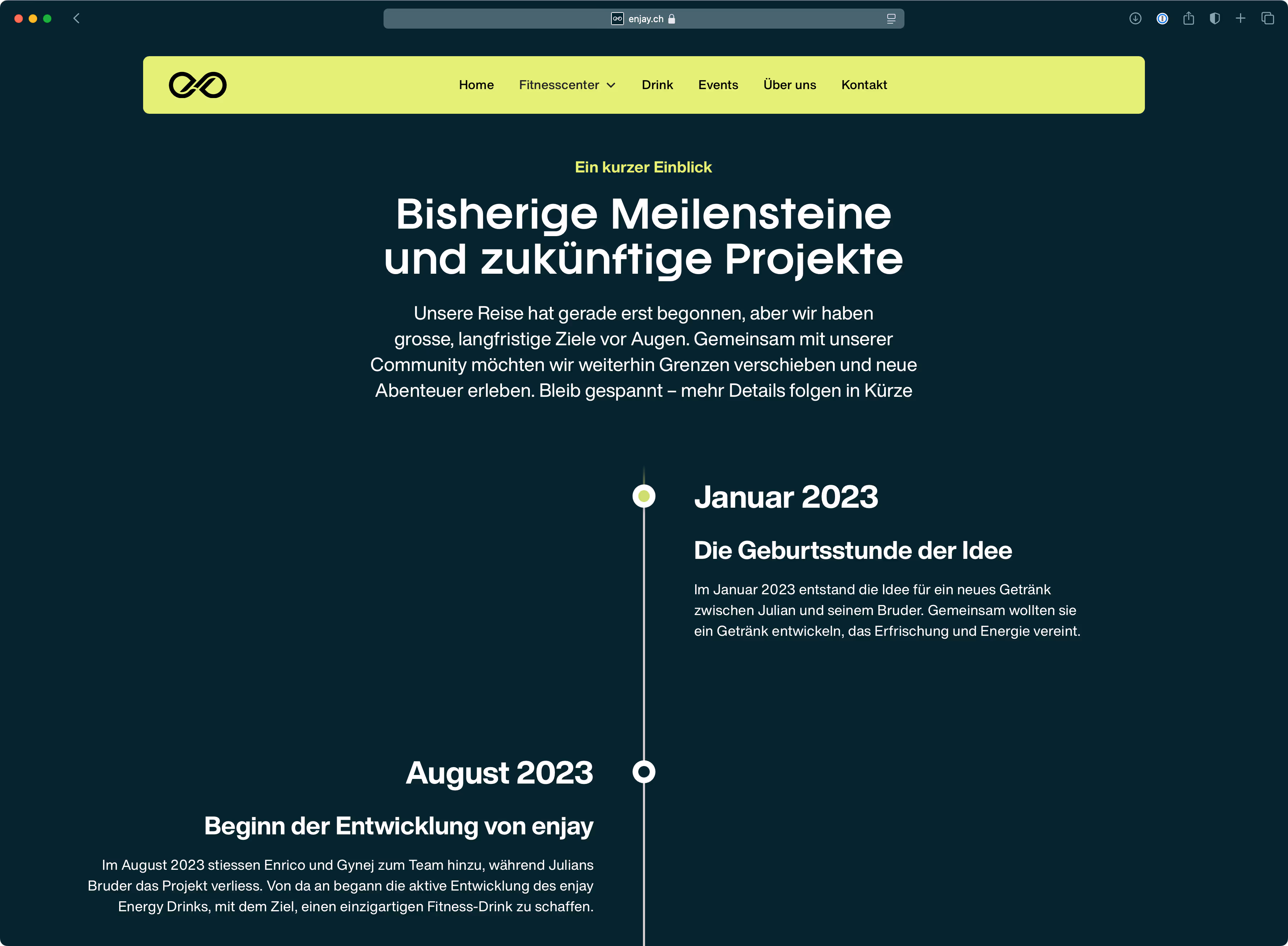 enjay Website Timeline mit Meilensteinen