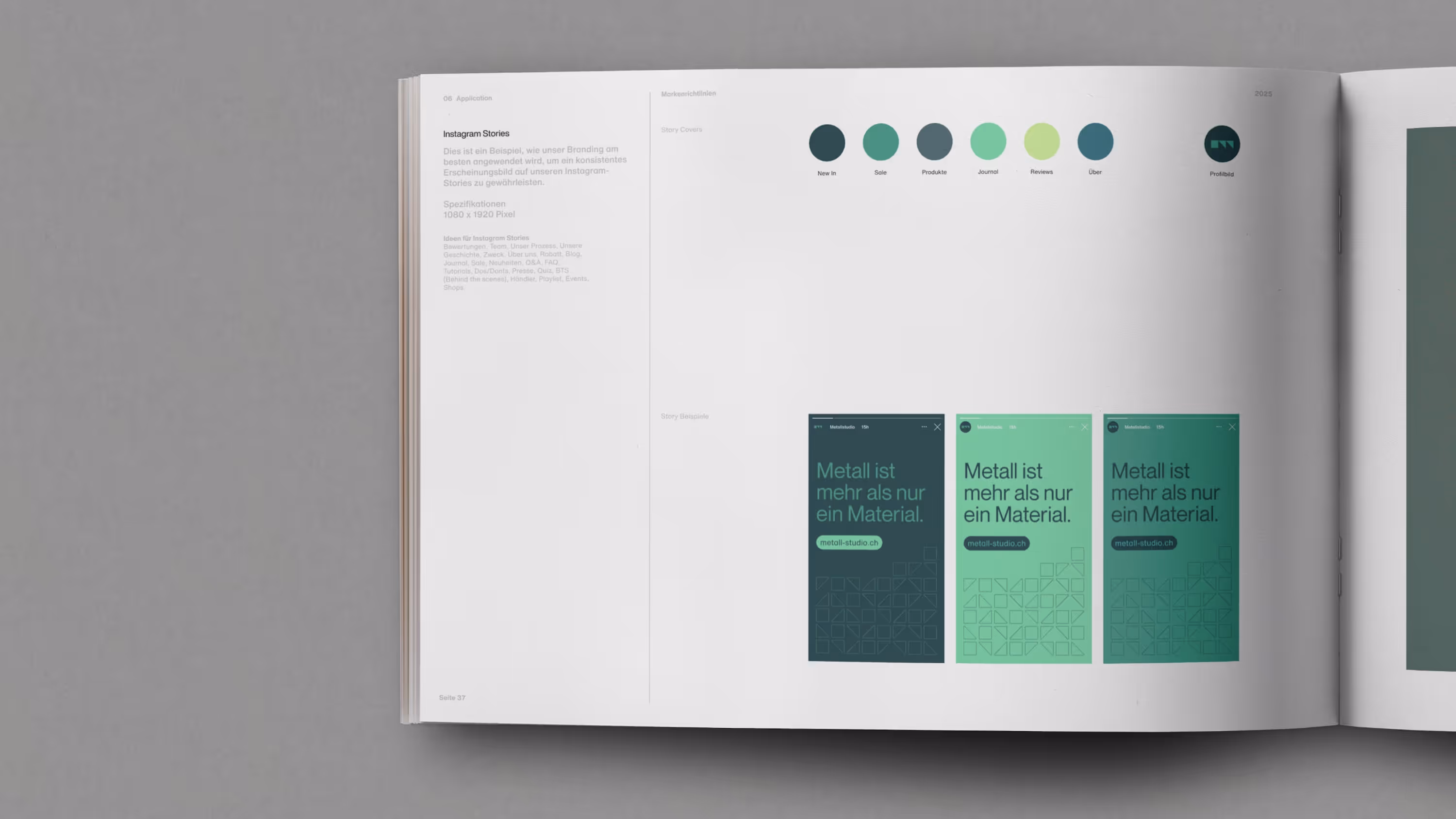 Metallstudio Brand Guide mit Farbpalette
