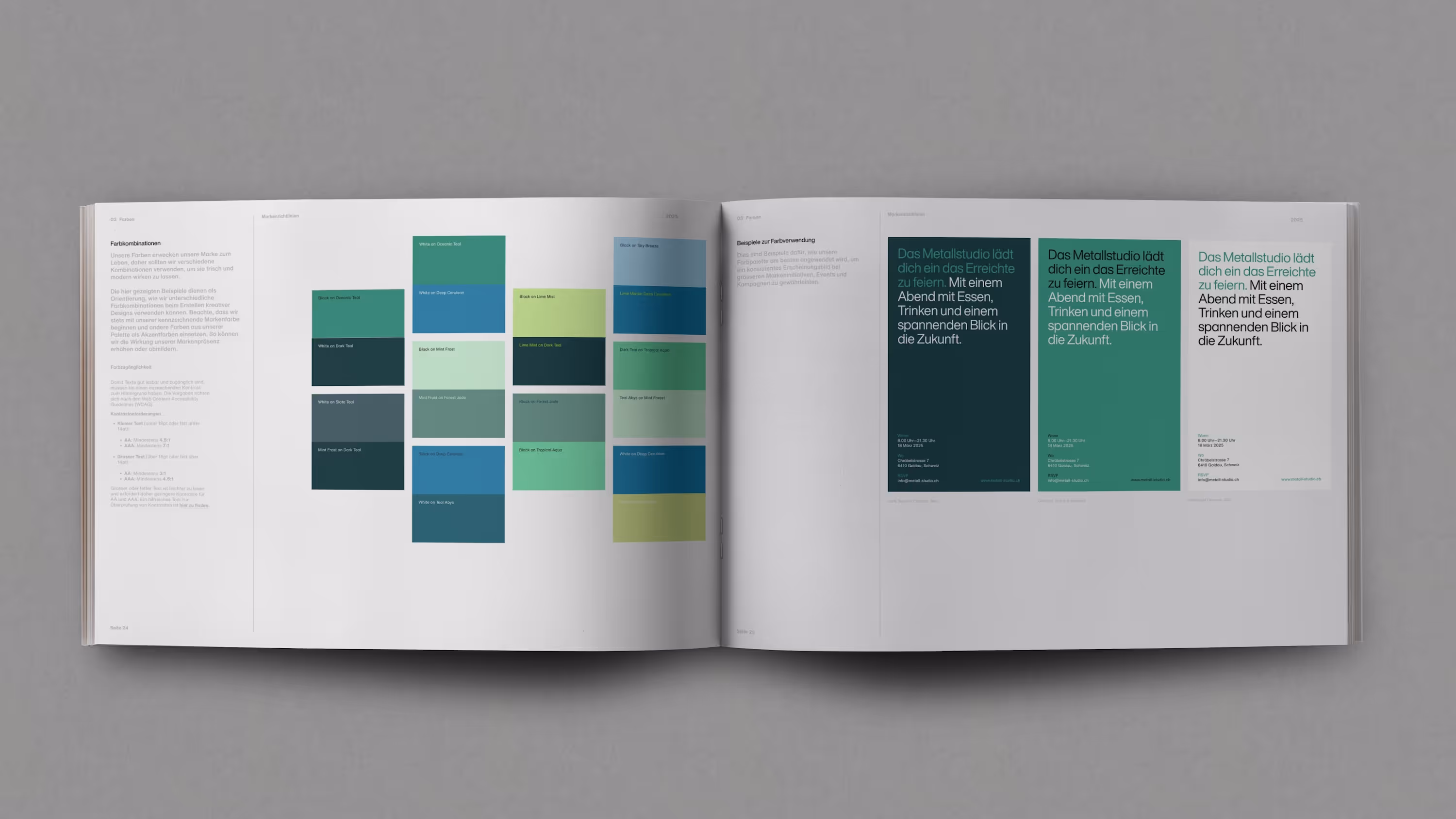 Metallstudio Brand Guide mit modularer Farbpalette