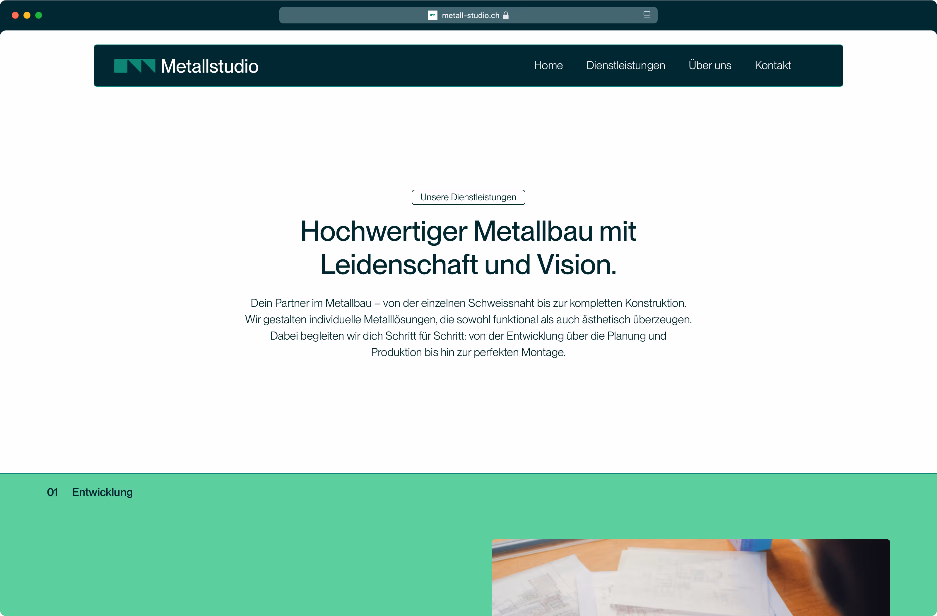 Metallstudio Website Einleitungsabschnitt