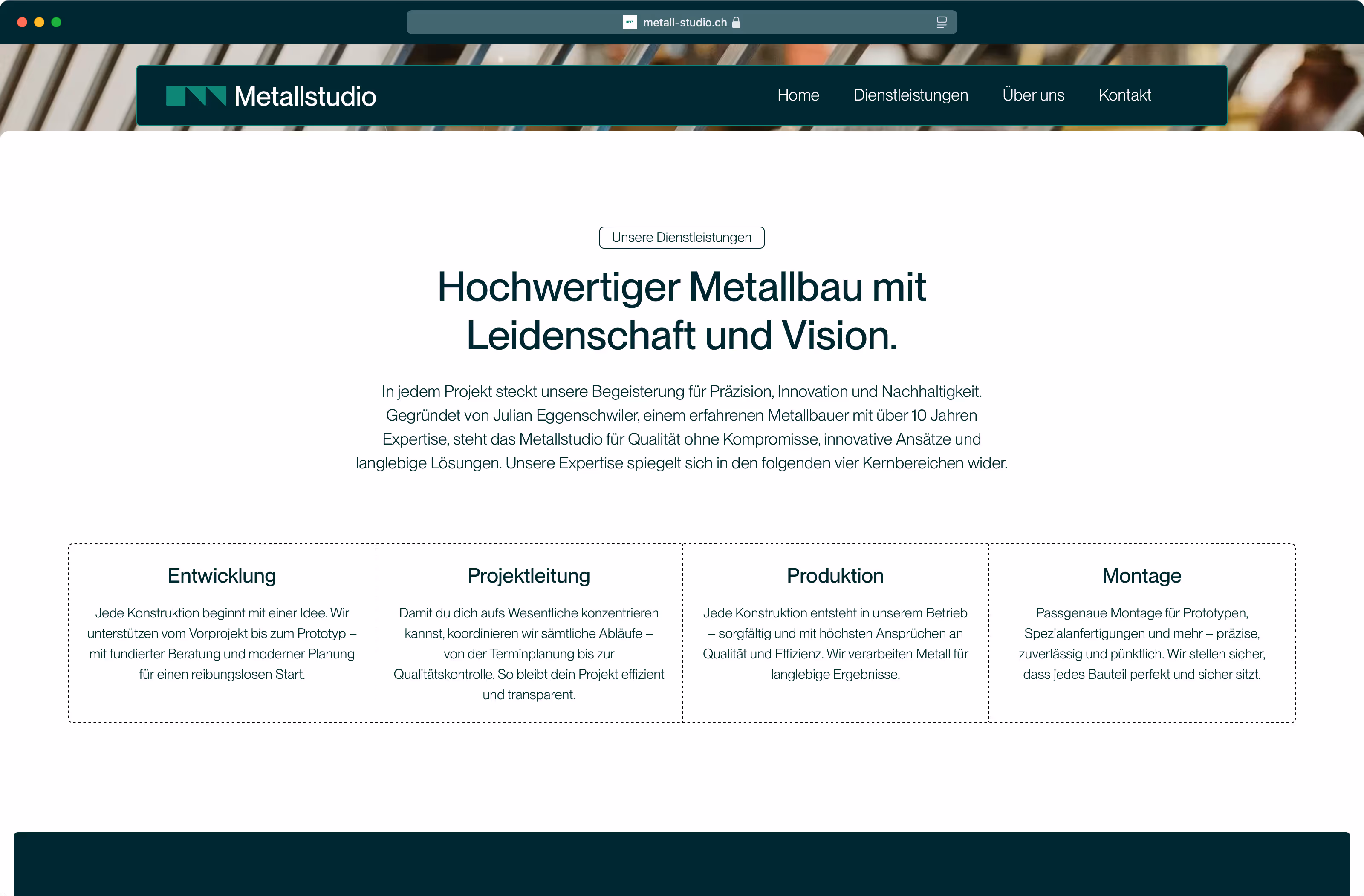 Metallstudio Website Leistungsübersicht