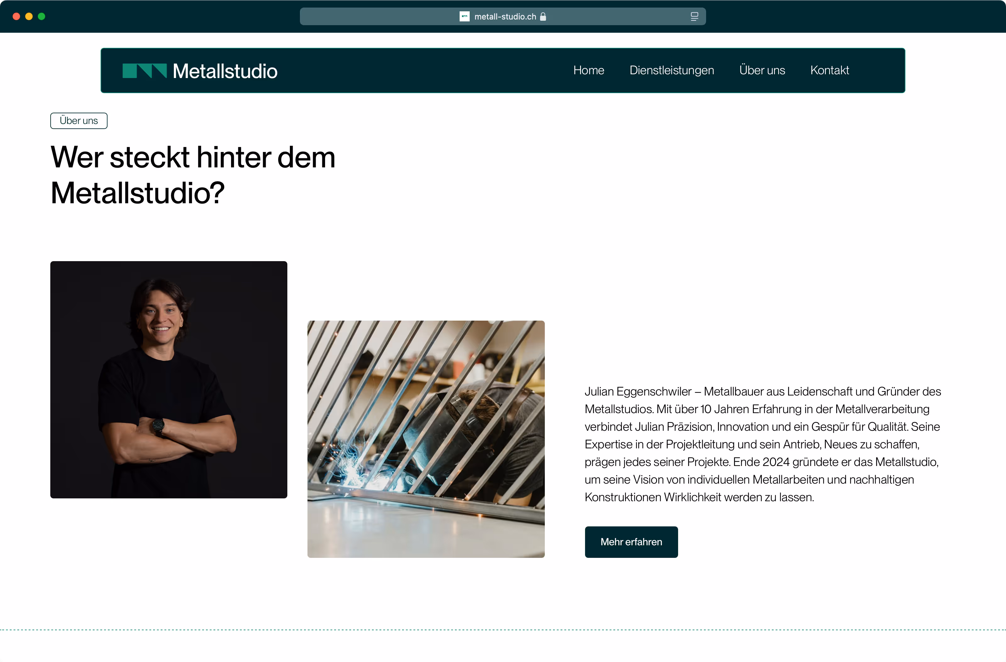 Metallstudio Website Über-uns-Abschnitt