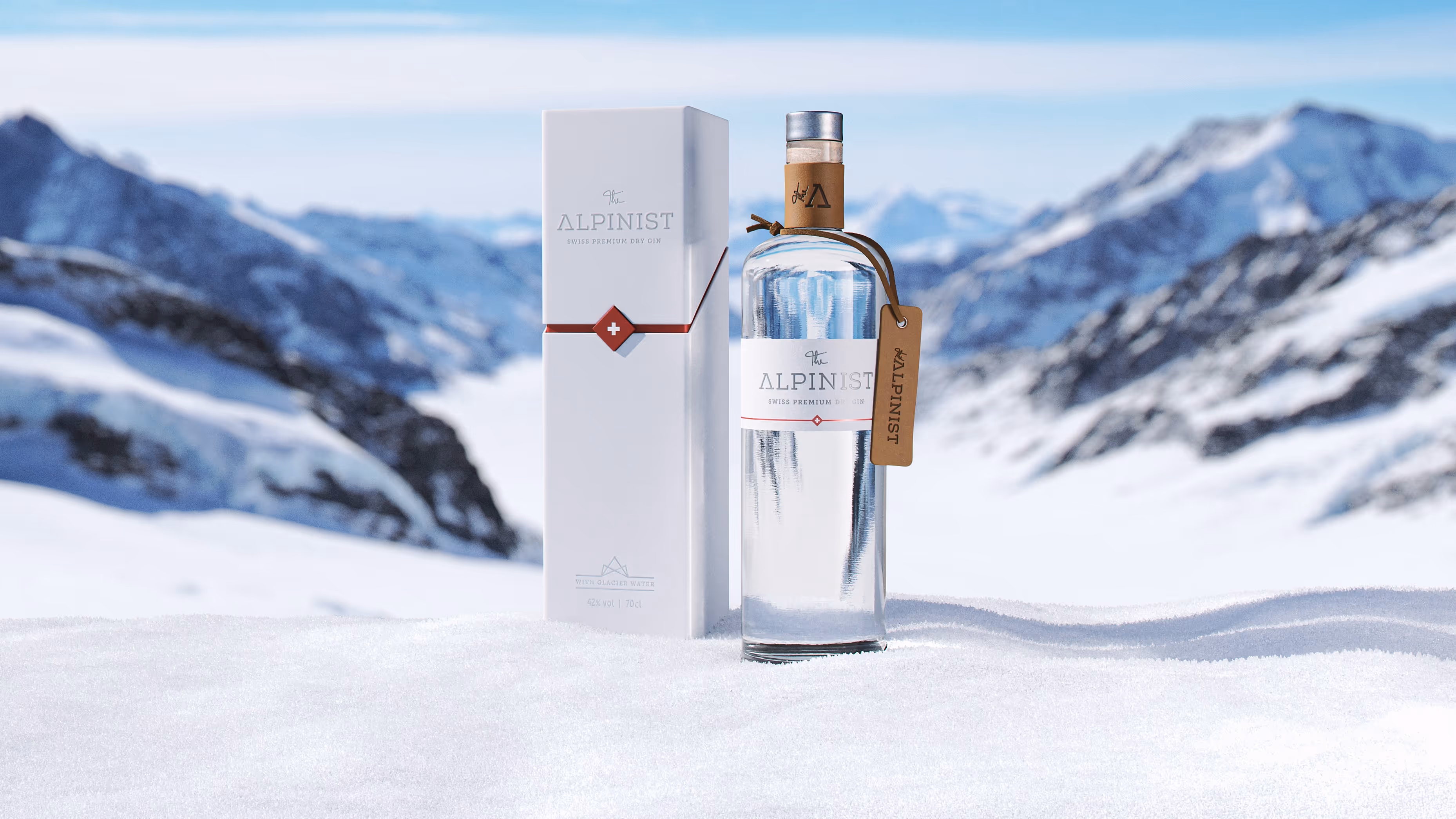 The Alpinist Gin Verpackung im Schnee als Kartenbild